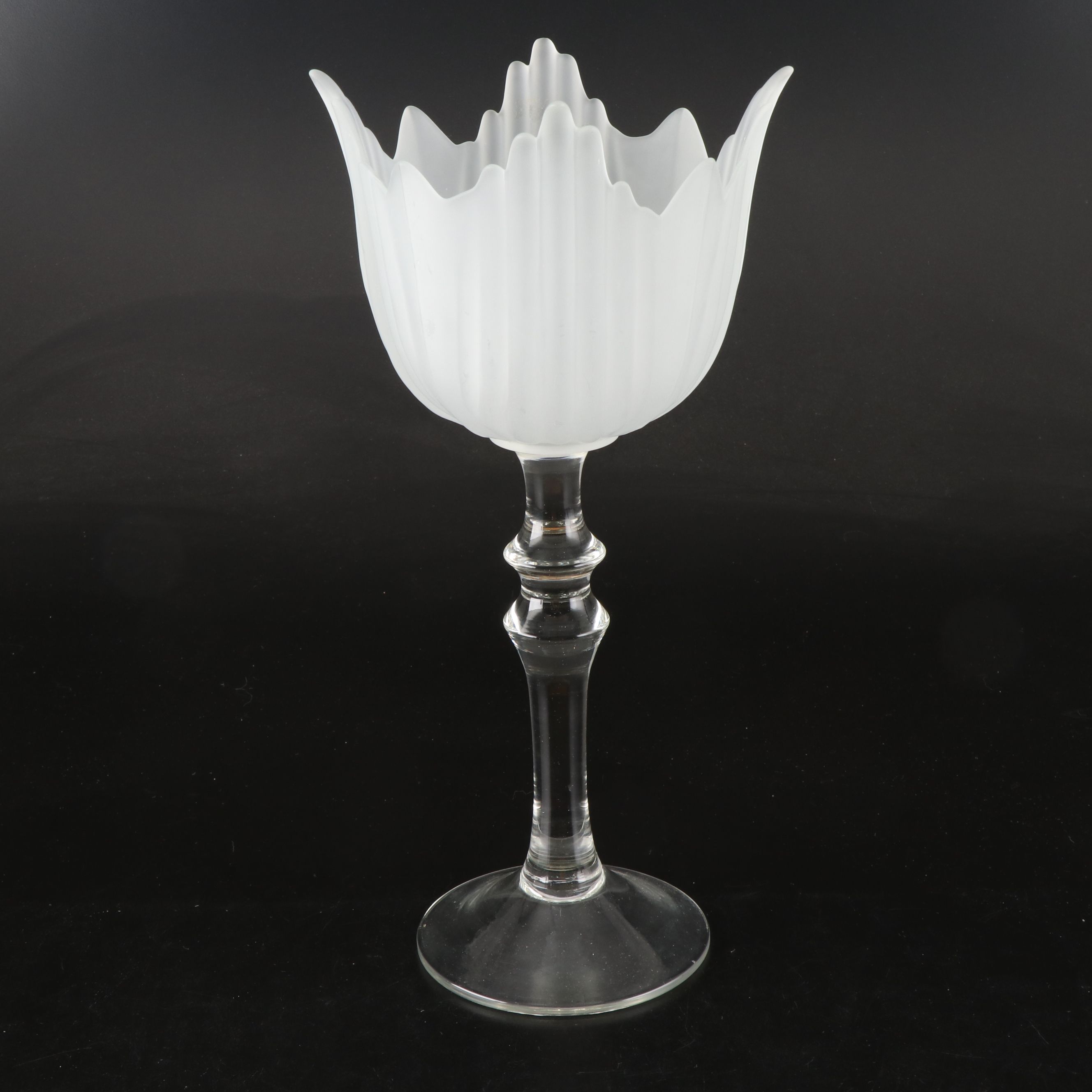 Art Deco Style Frosted Glass Pedestal Candle Holders