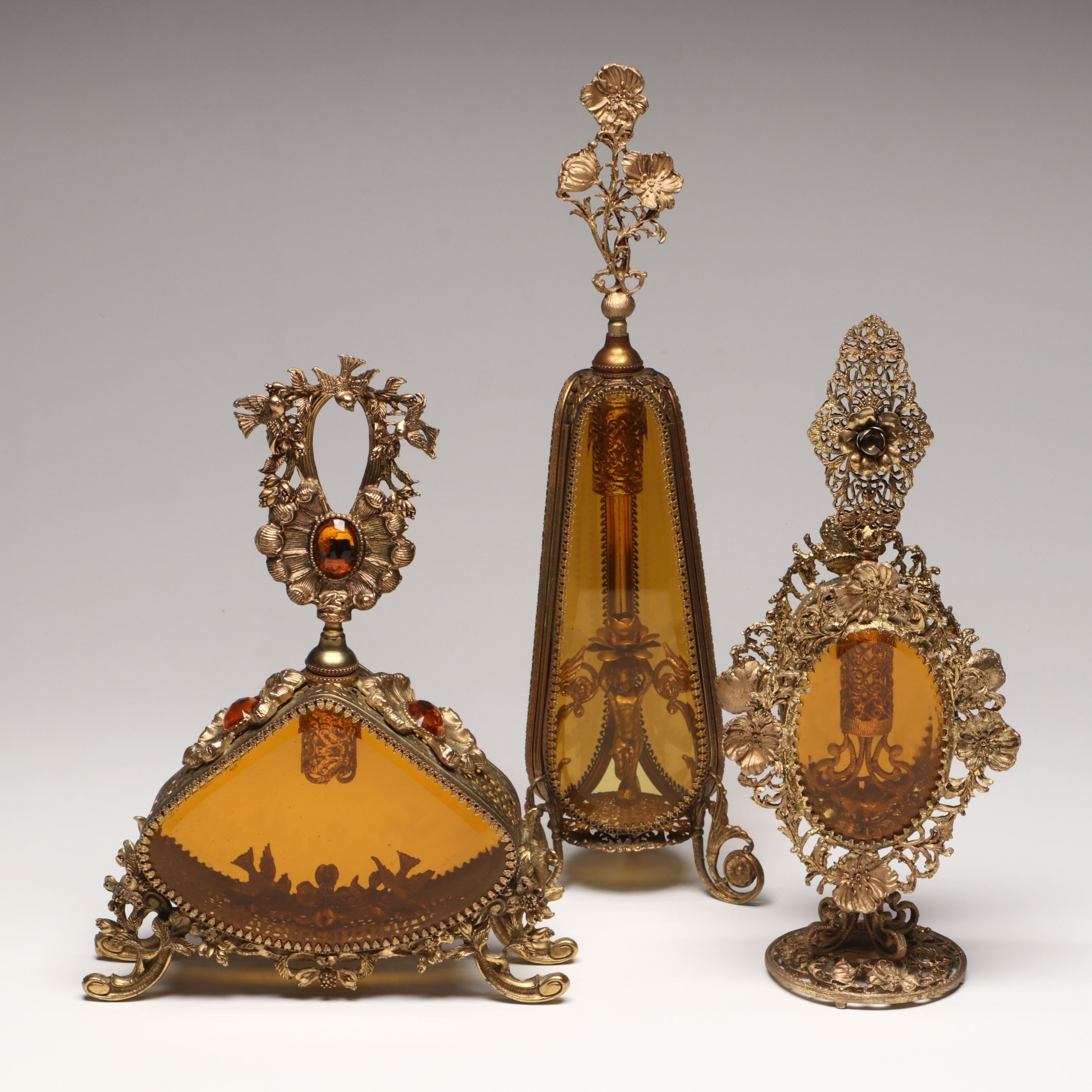 Rococo Style Gilt Finish Perfume Bottles