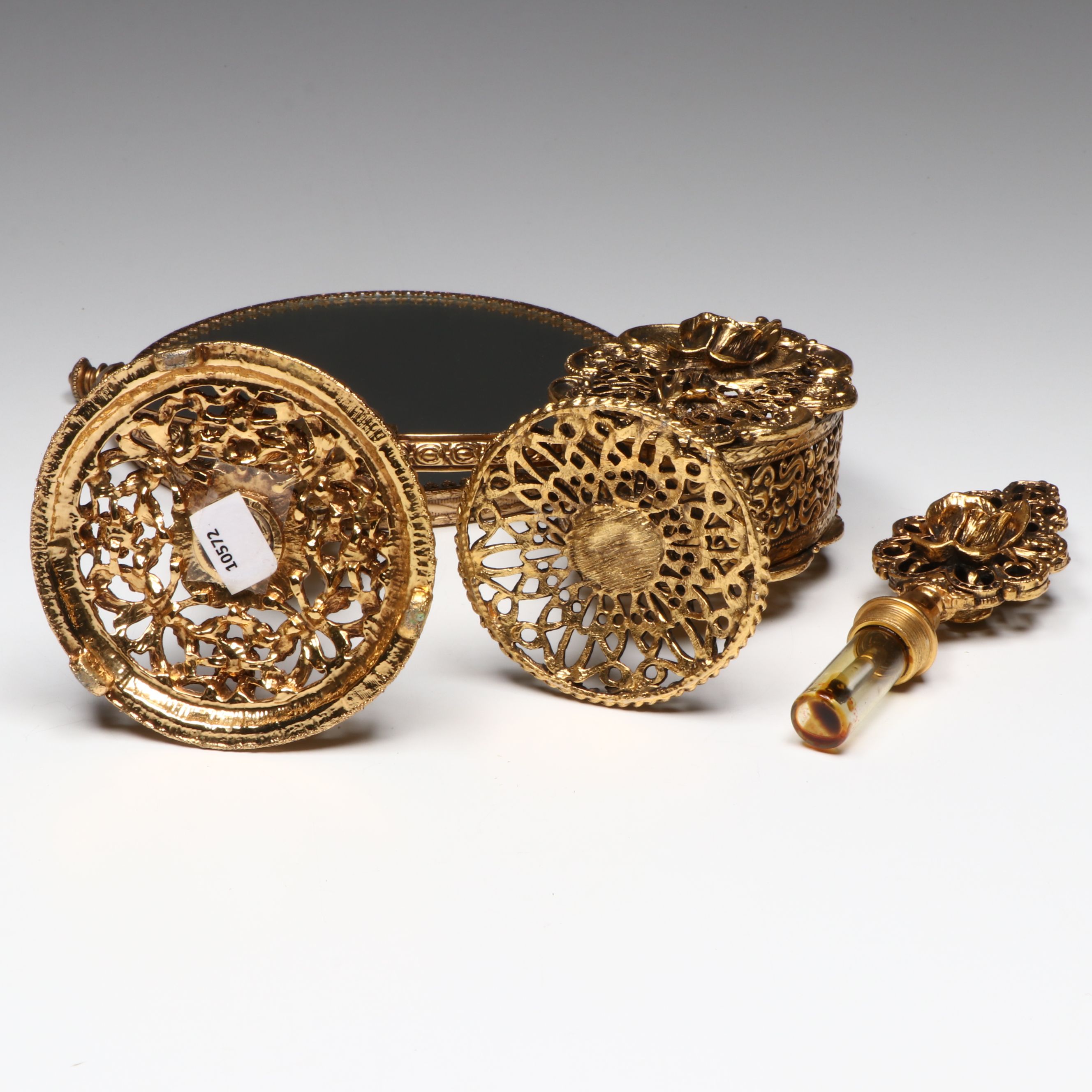 Rococo Style Ormolu Mount Glass Perfume Bottles and Vanity Mirror