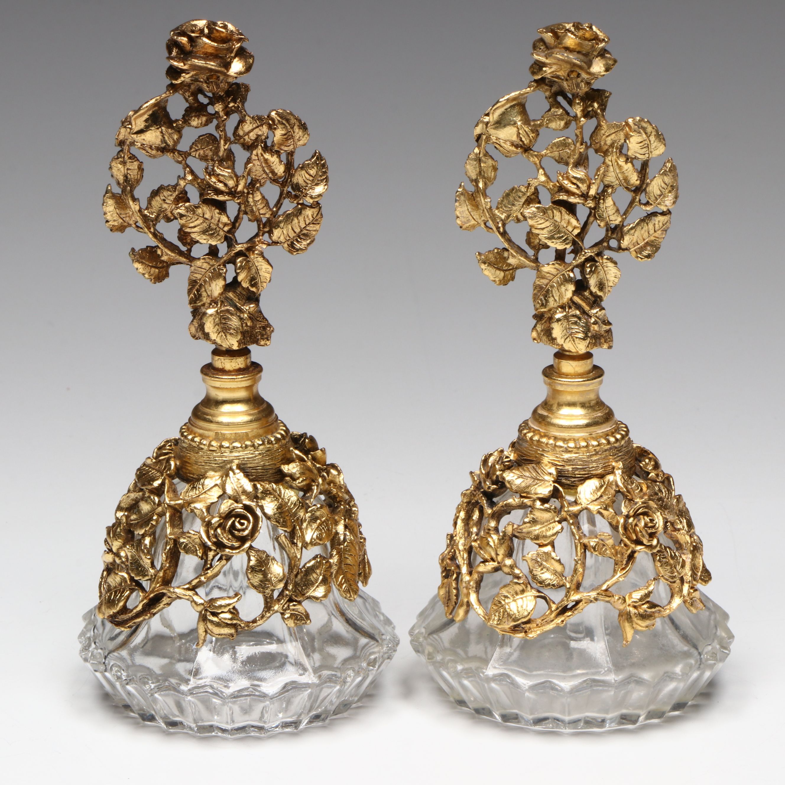 Rococo Style Ormolu Mount Glass Perfume Bottles and Vanity Mirror