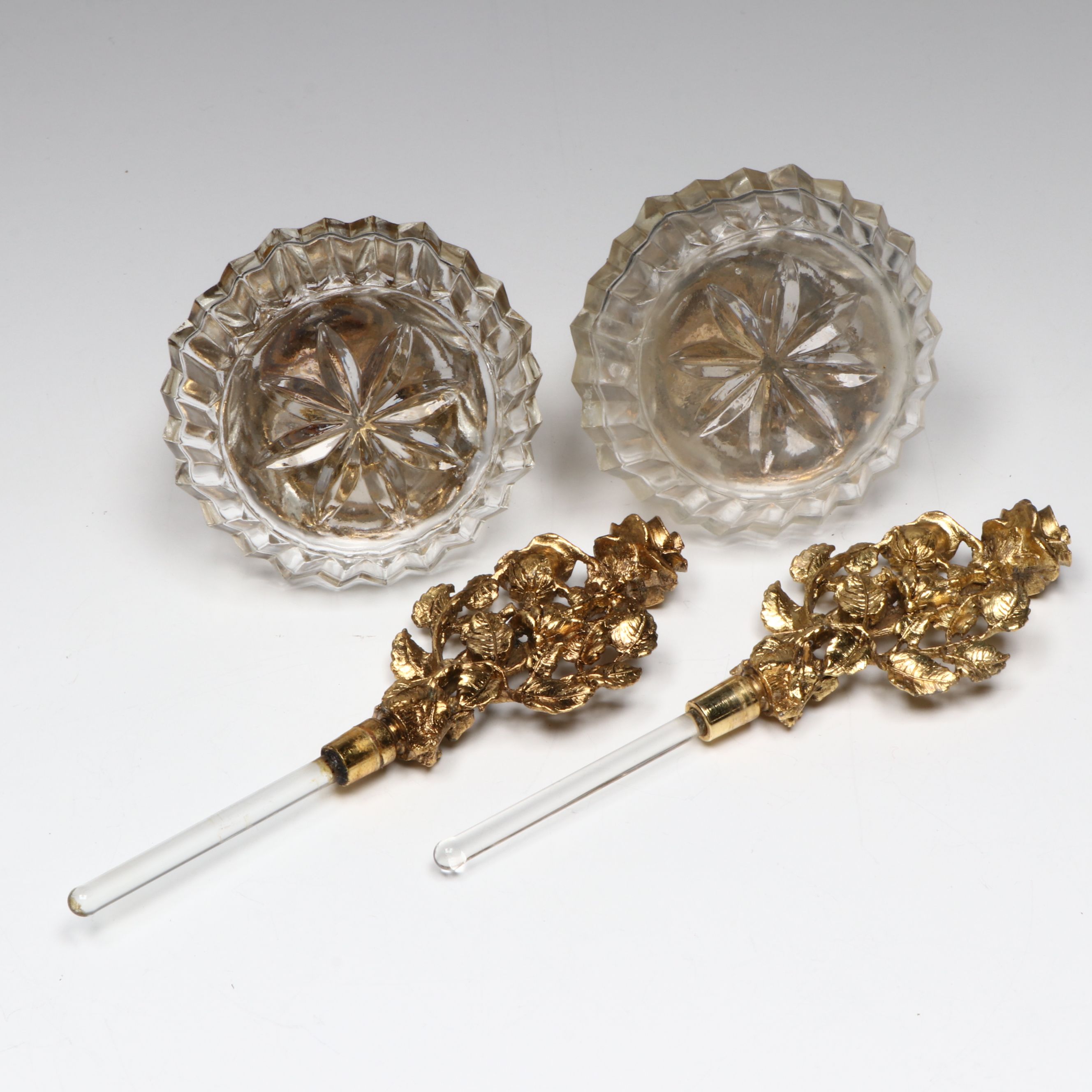 Rococo Style Ormolu Mount Glass Perfume Bottles and Vanity Mirror