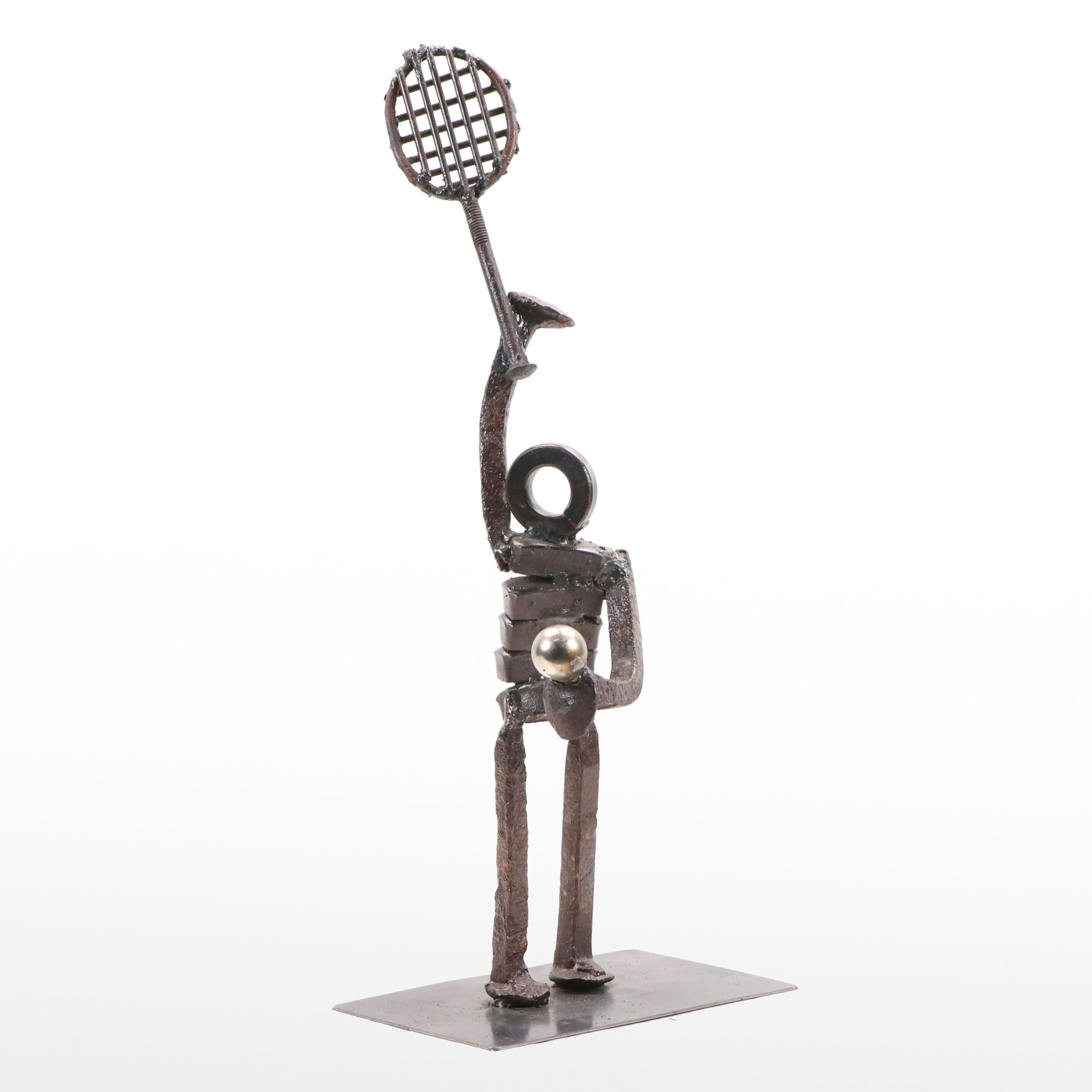 Found Object Metal Sculpture of Tennis Player