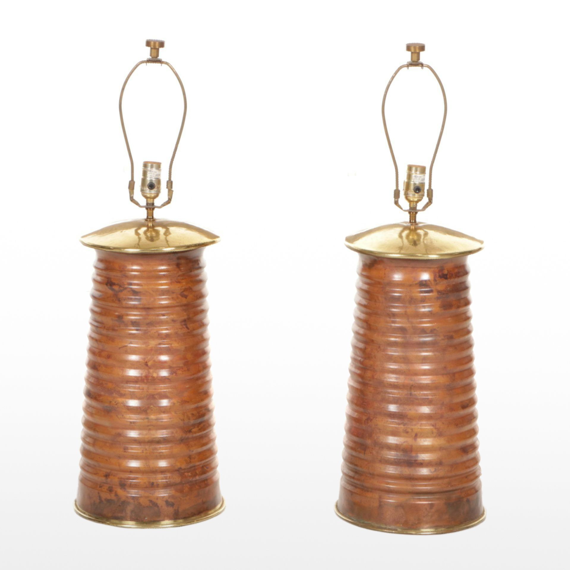 Mid Century Modern Style Ribbed Metal Table Lamps