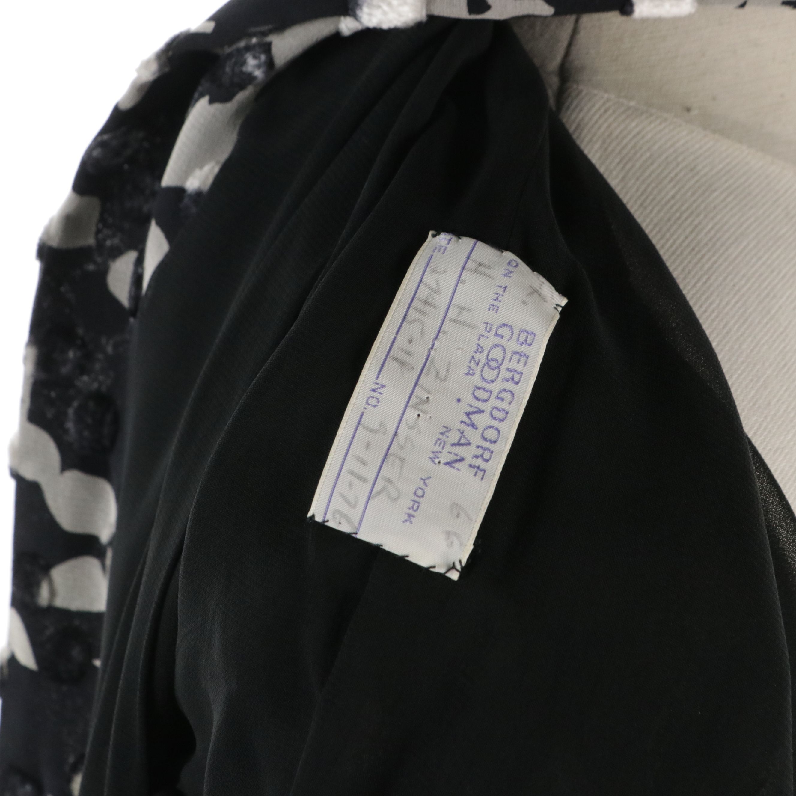 Pauline Trigère Flocked Printed Silk Evening Dress with Removable Collar, 1970s