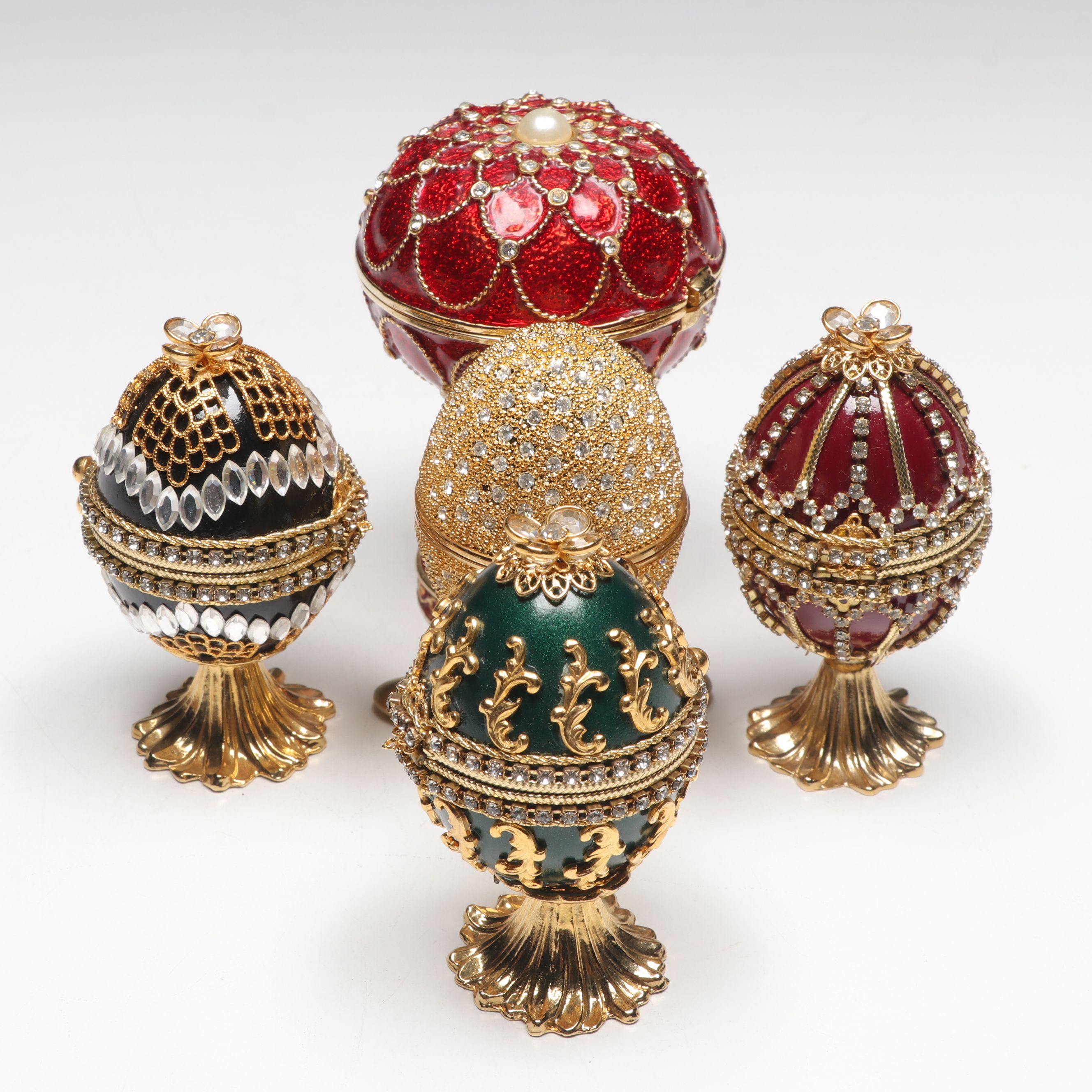 Enamel and Embellished Egg-Shaped Decorative Boxes