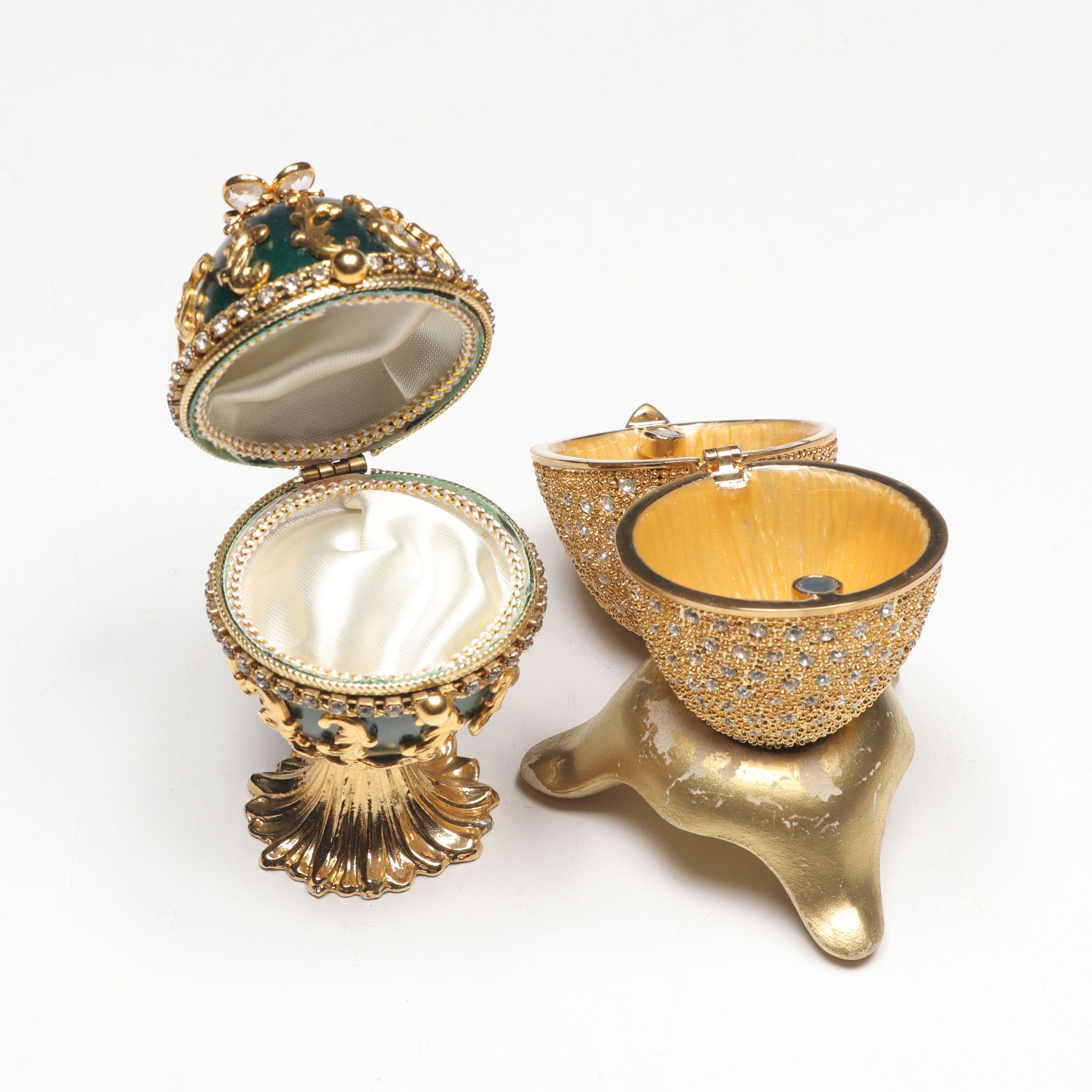 Enamel and Embellished Egg-Shaped Decorative Boxes