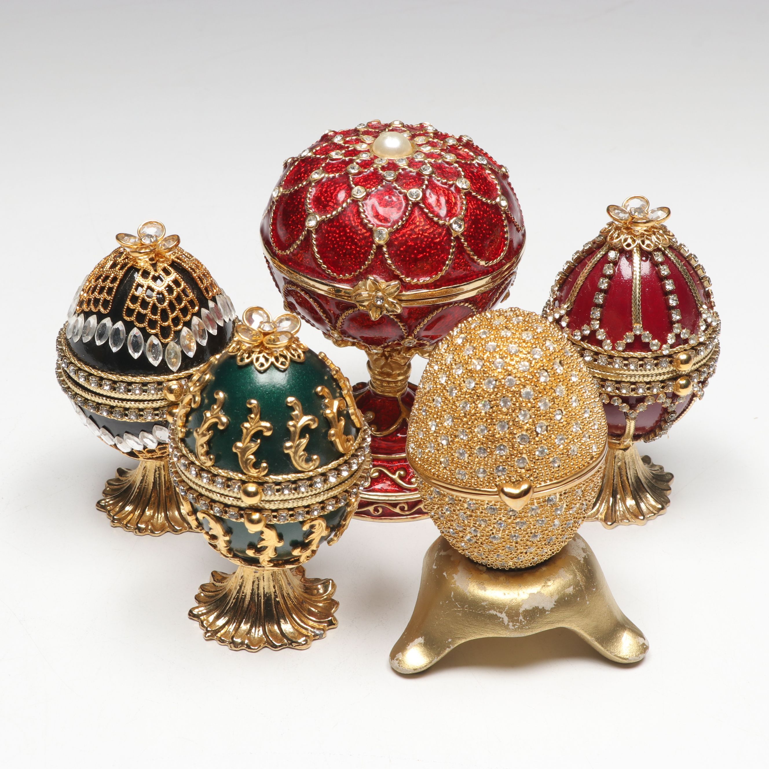Enamel and Embellished Egg-Shaped Decorative Boxes