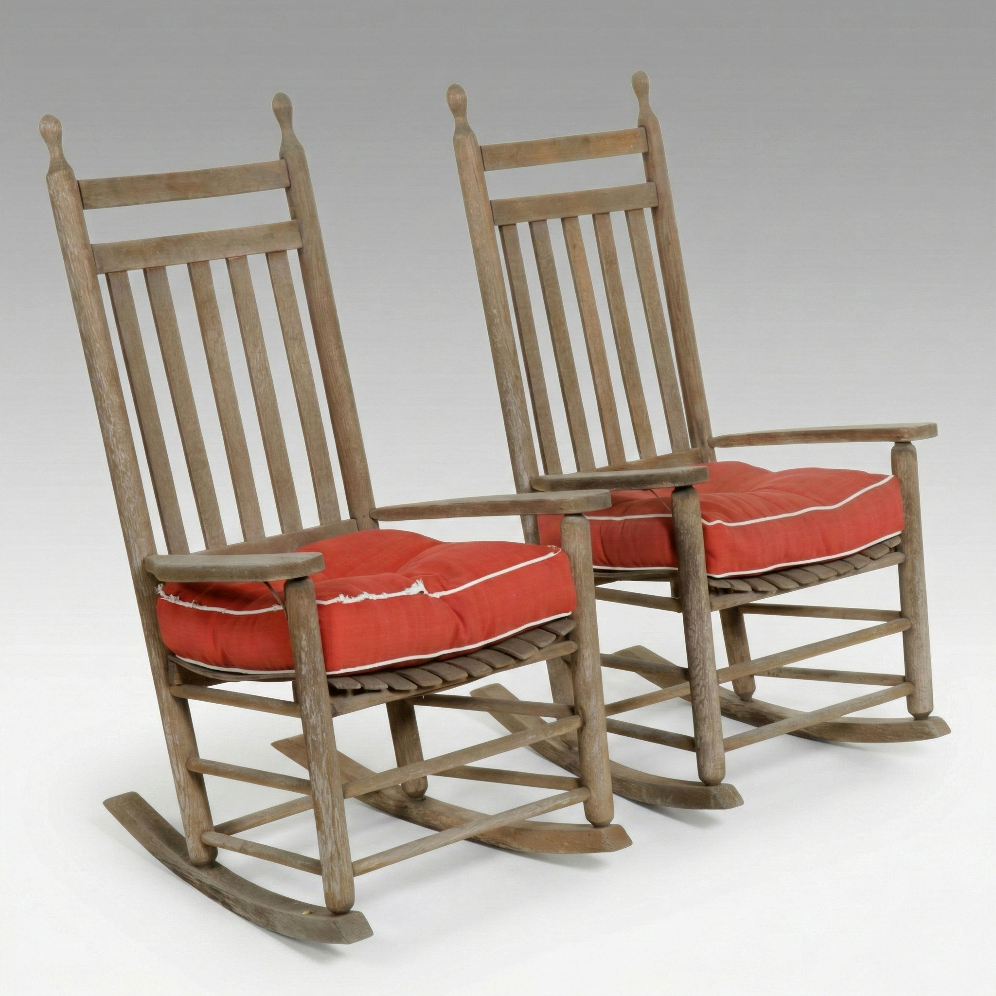 Pair of Wood Slat-Back Patio Rocking Chairs