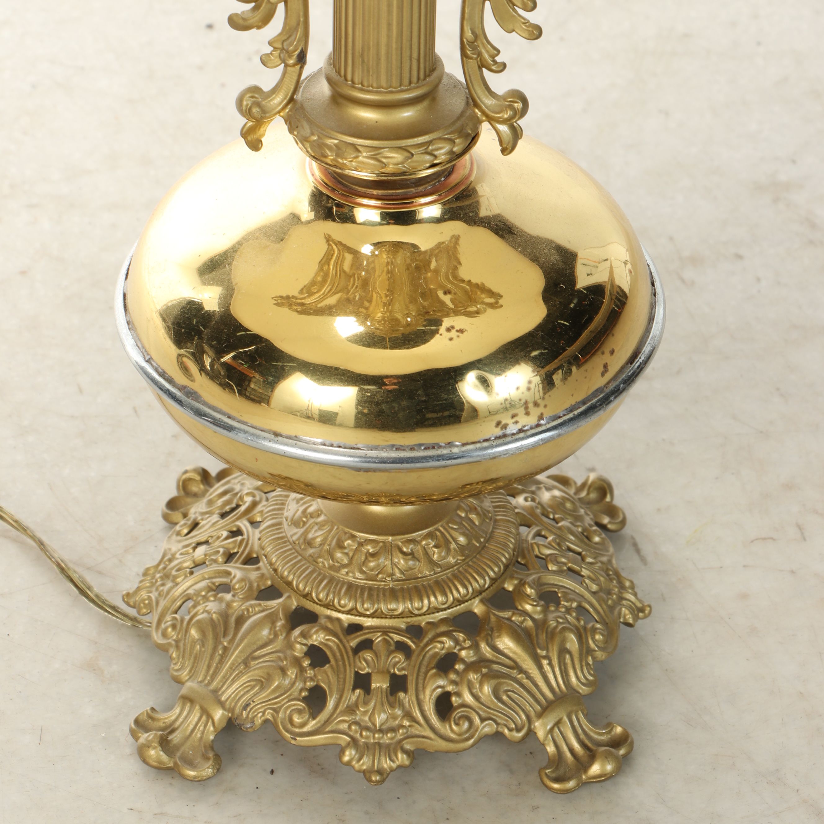 Rococo Style Brass and Gold-Painted Ewer Table Lamp with Scalloped Shade