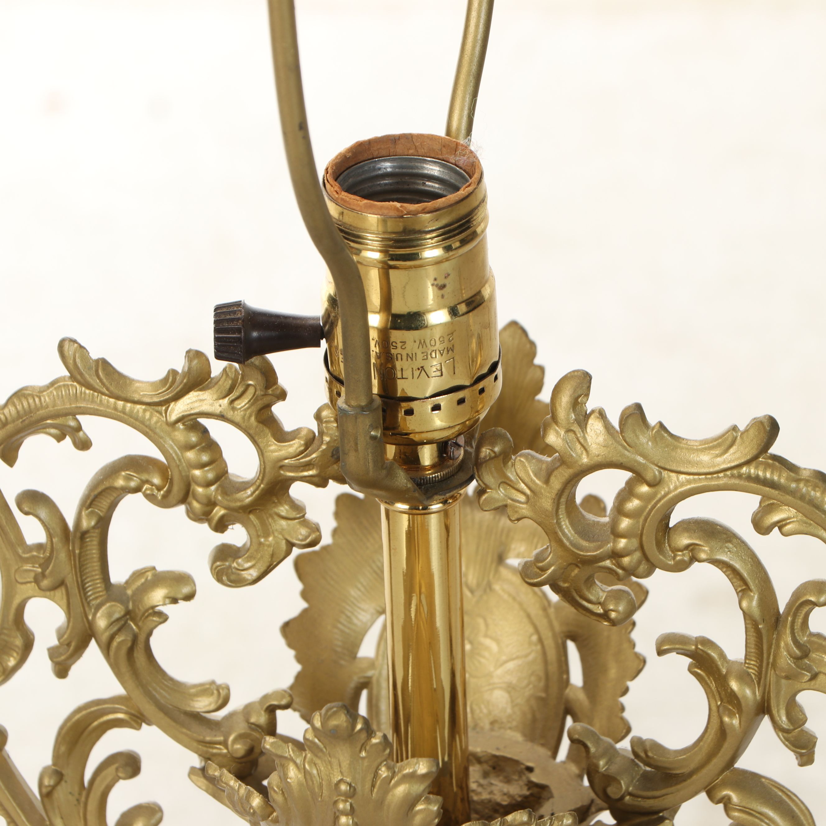 Rococo Style Brass and Gold-Painted Ewer Table Lamp with Scalloped Shade