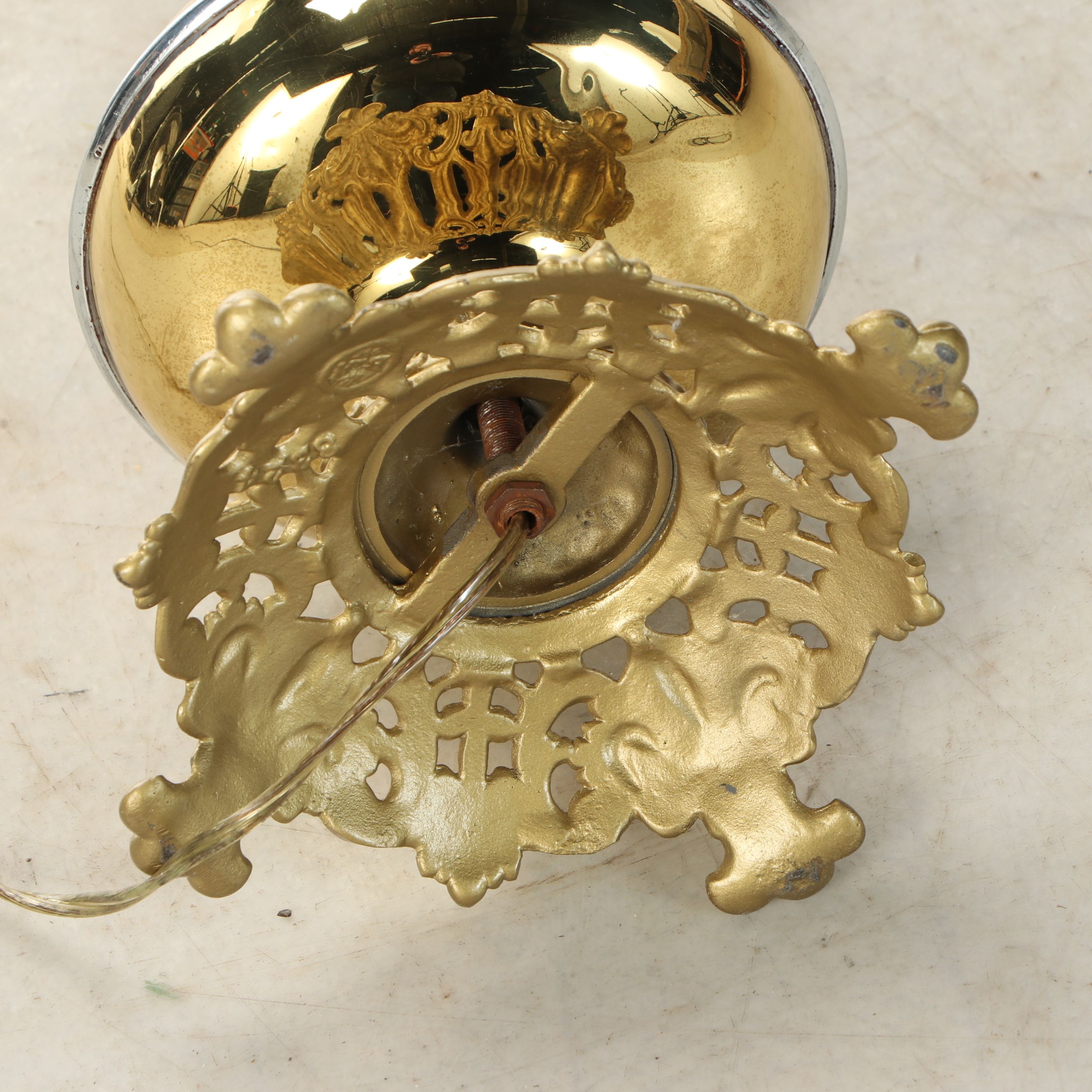 Rococo Style Brass and Gold-Painted Ewer Table Lamp with Scalloped Shade