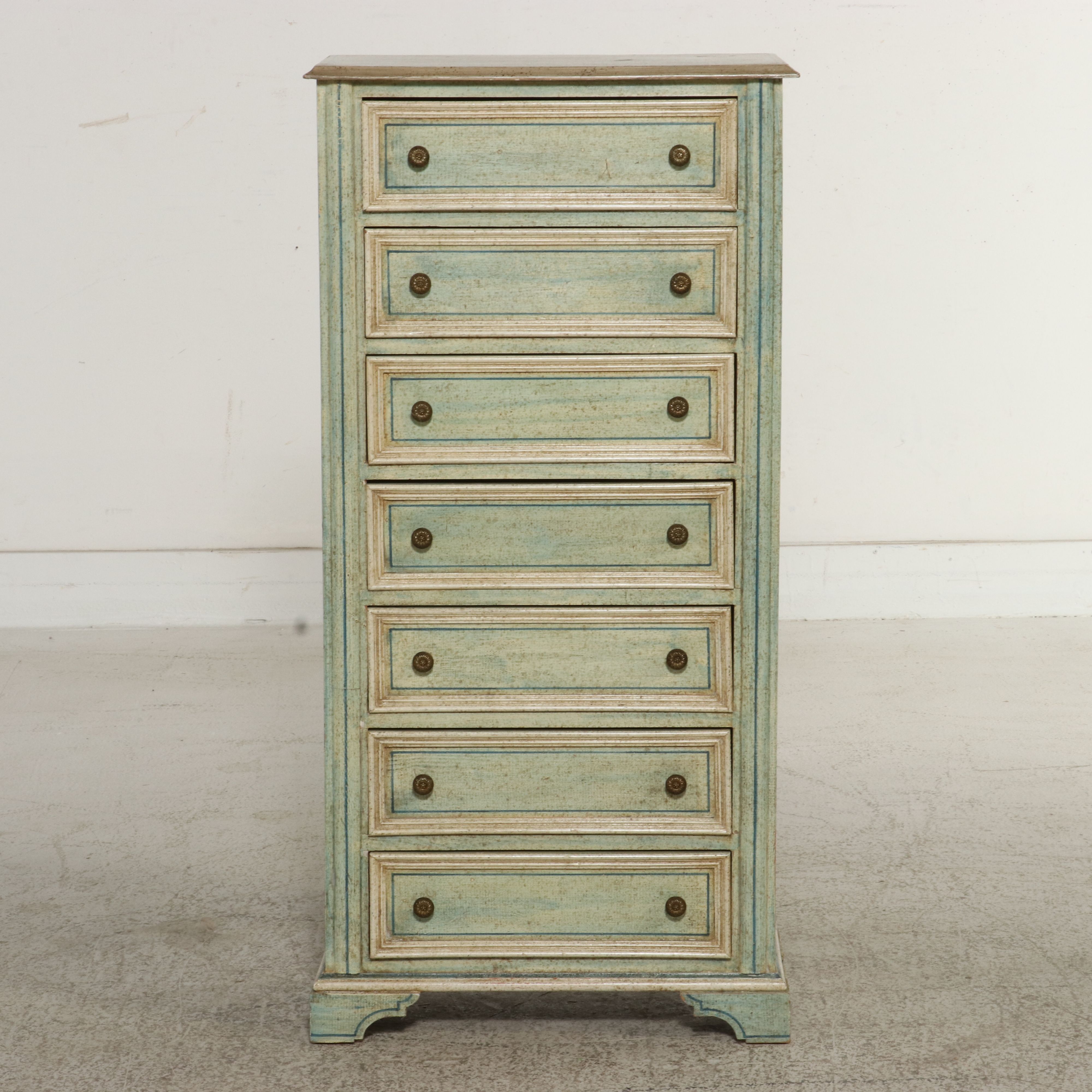 Italian Neoclassical Style Hand-Painted Distressed Seven-Drawer Semainier