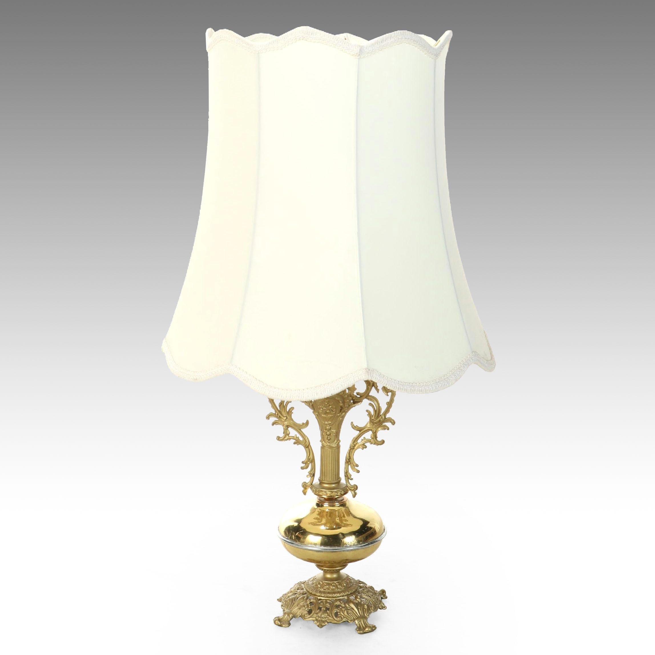 Rococo Style Brass and Gold-Painted Ewer Table Lamp with Scalloped Shade