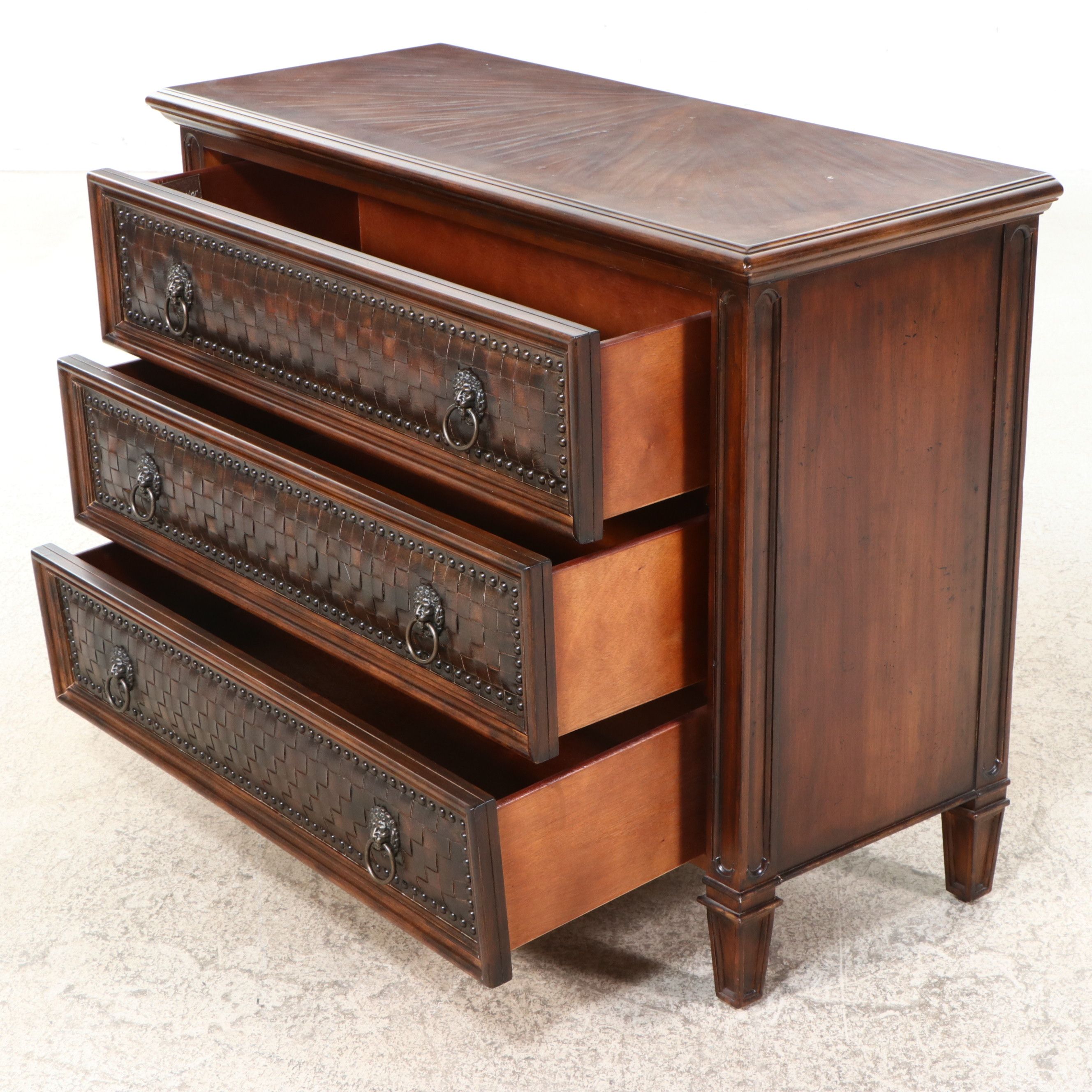 Jackson Carter Furniture Co. Regency Style Woven Leather Front Chest of Drawers