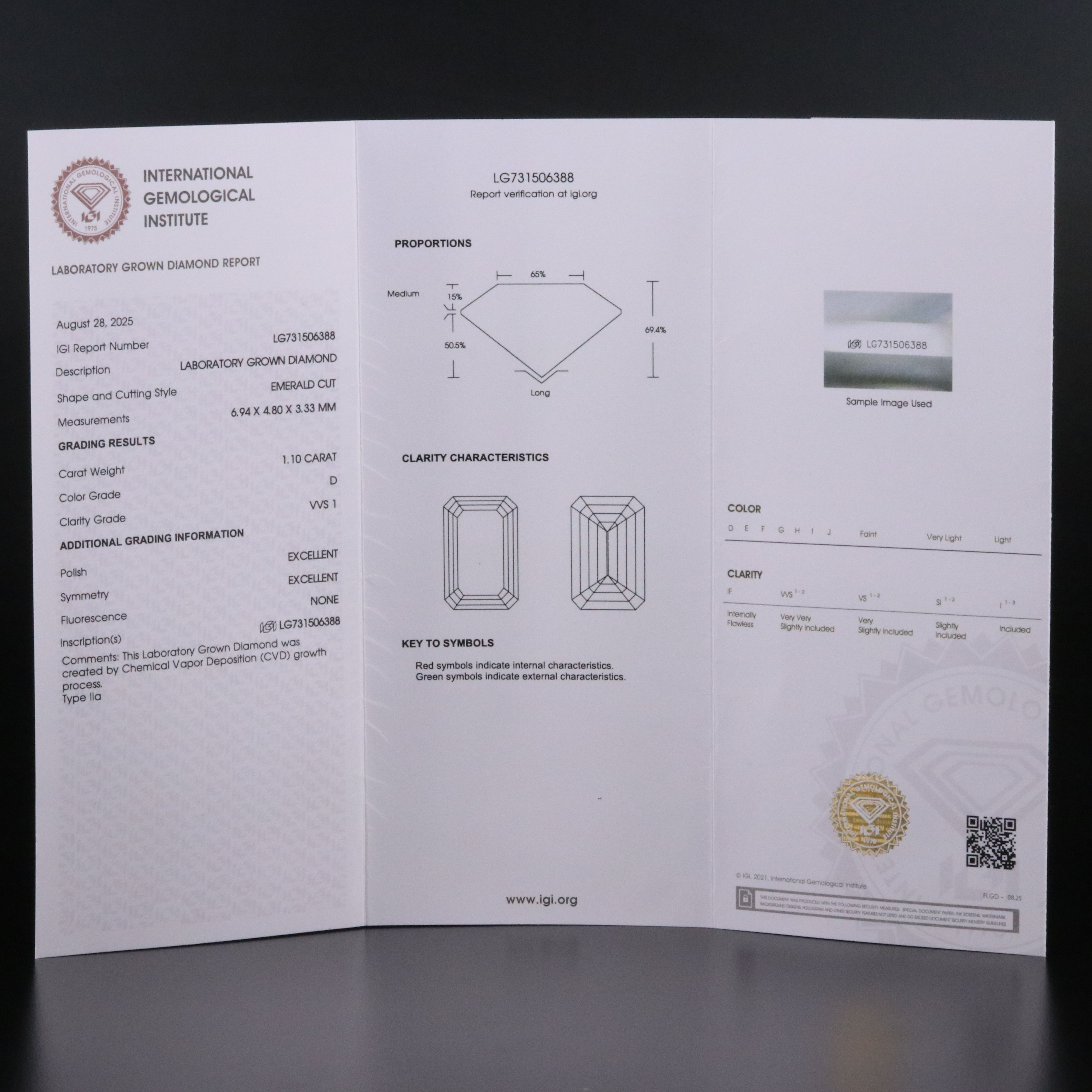 Loose 1.10 CT Lab Grown Diamond with IGI Report
