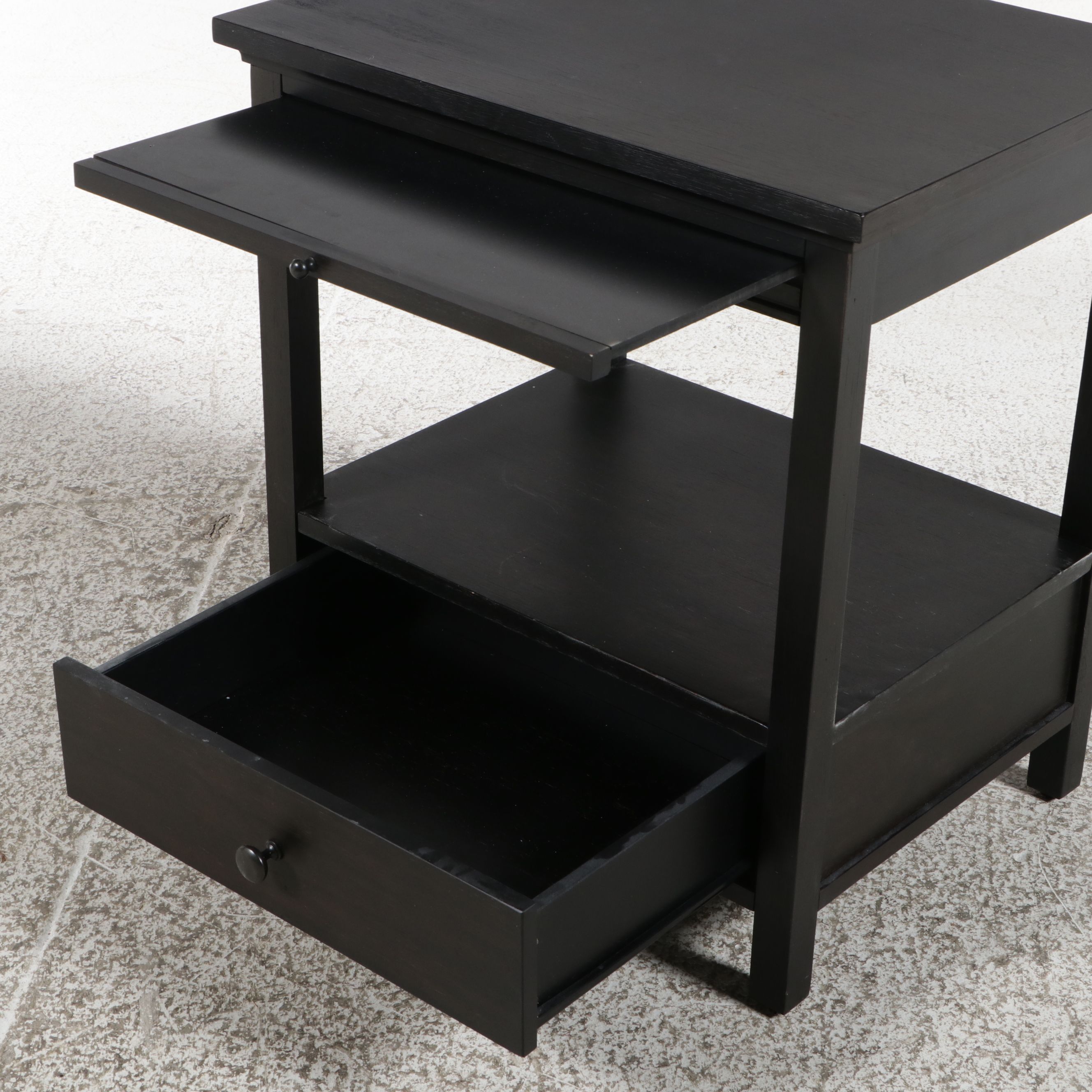 Contemporary Black Finish Nightstand with Pull-out Slide