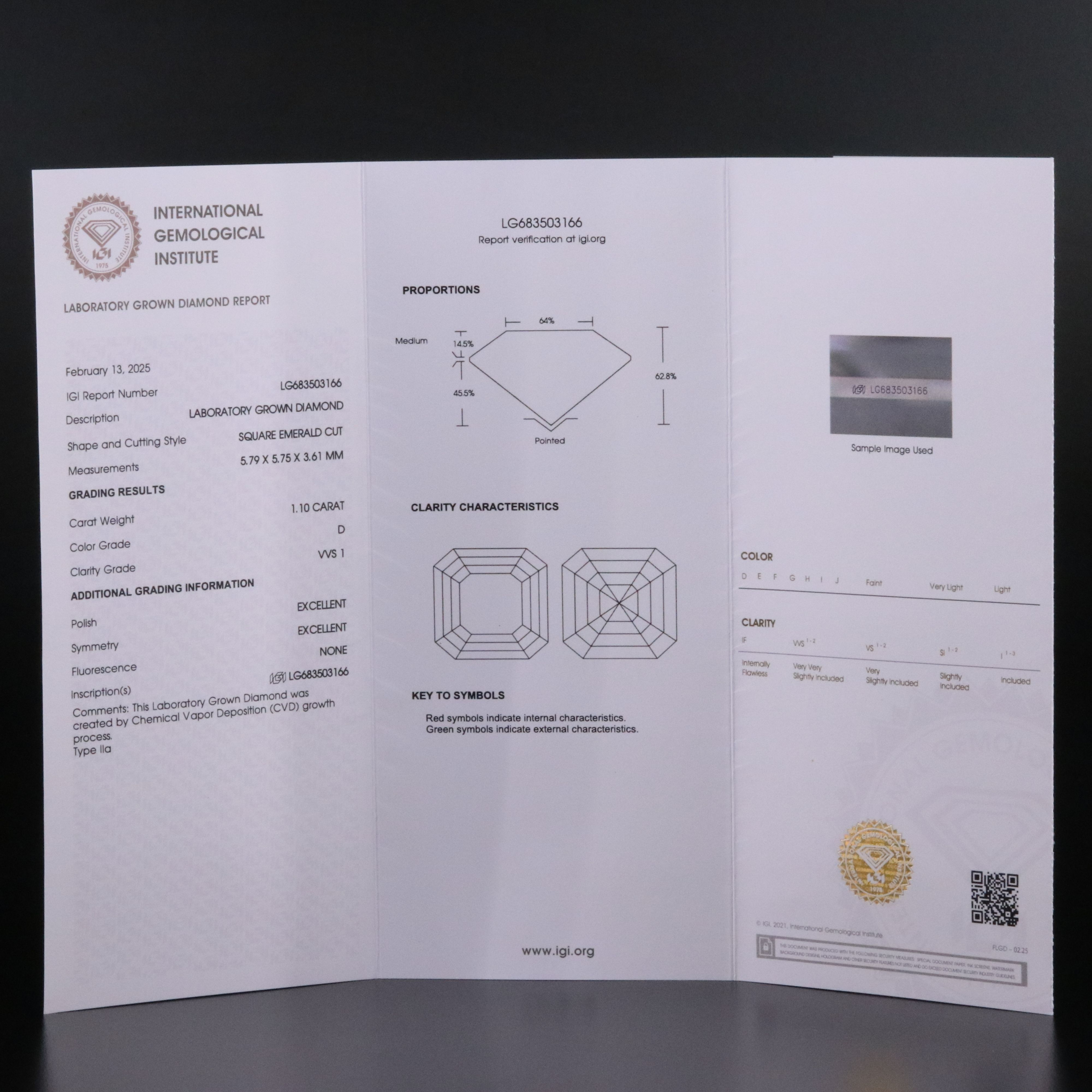 Loose 1.10 CT Lab Grown Diamond with IGI Report