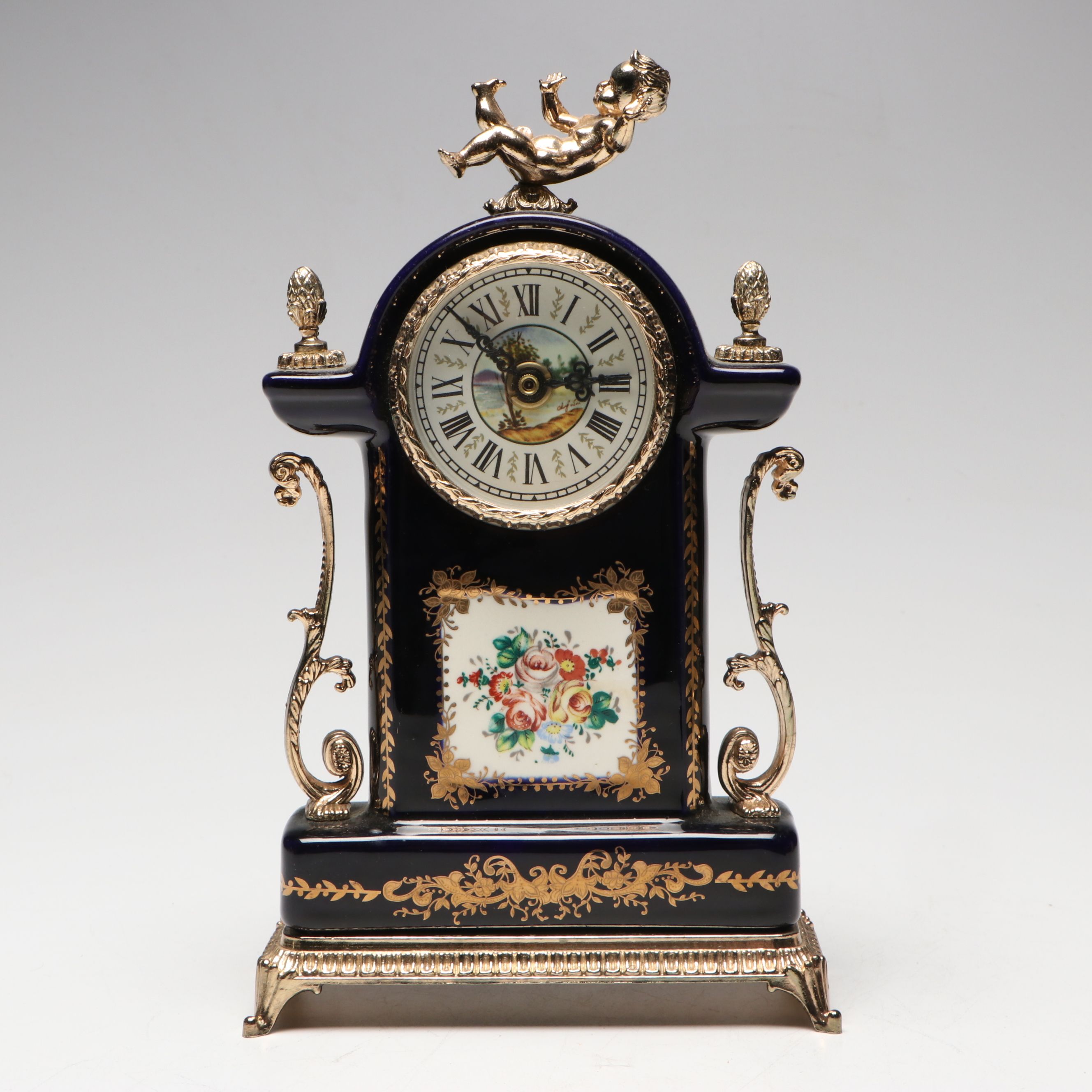 Sheratonn Gold Plate Candelabra and Snuffer with Victorian Style Mantel Clock