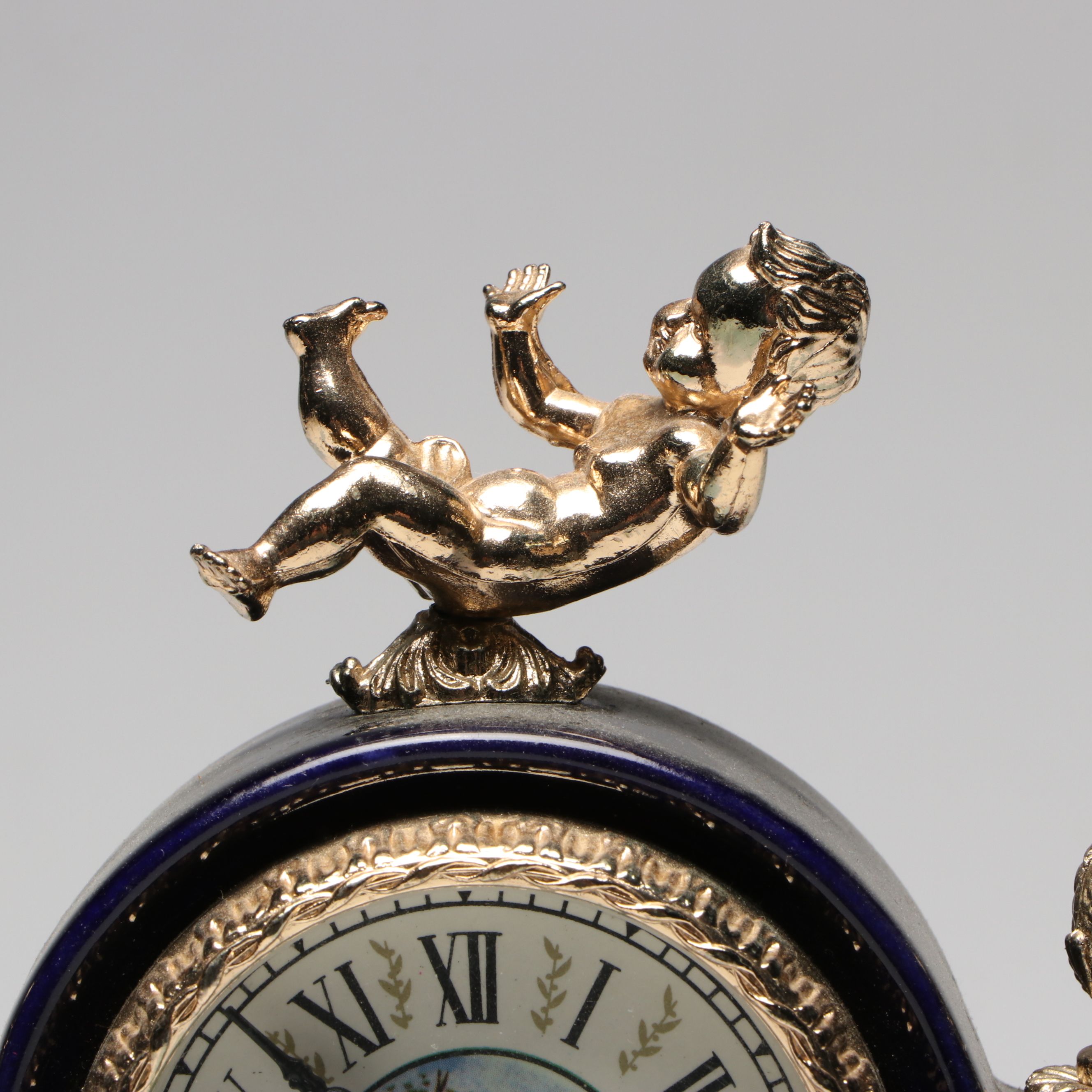 Sheratonn Gold Plate Candelabra and Snuffer with Victorian Style Mantel Clock