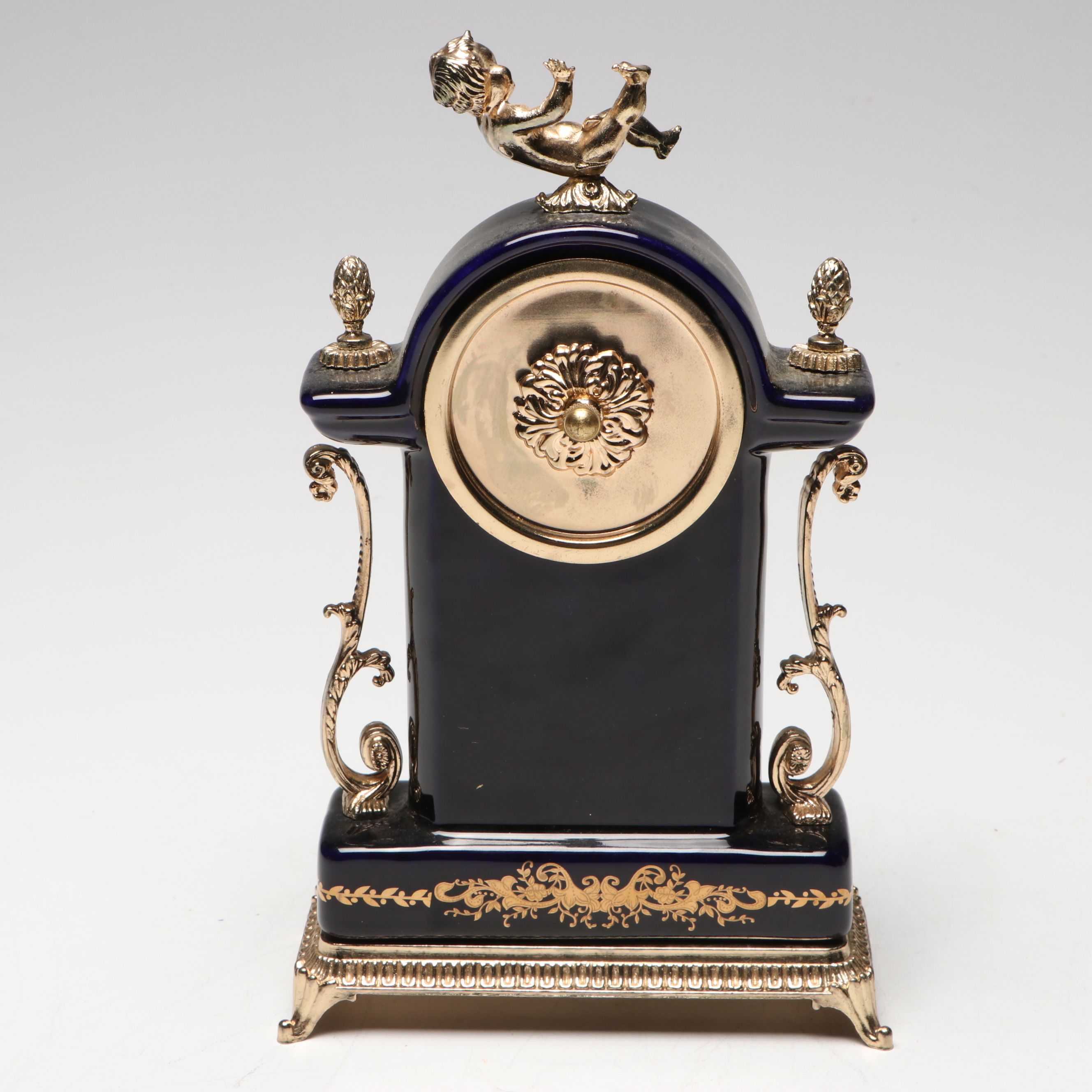 Sheratonn Gold Plate Candelabra and Snuffer with Victorian Style Mantel Clock