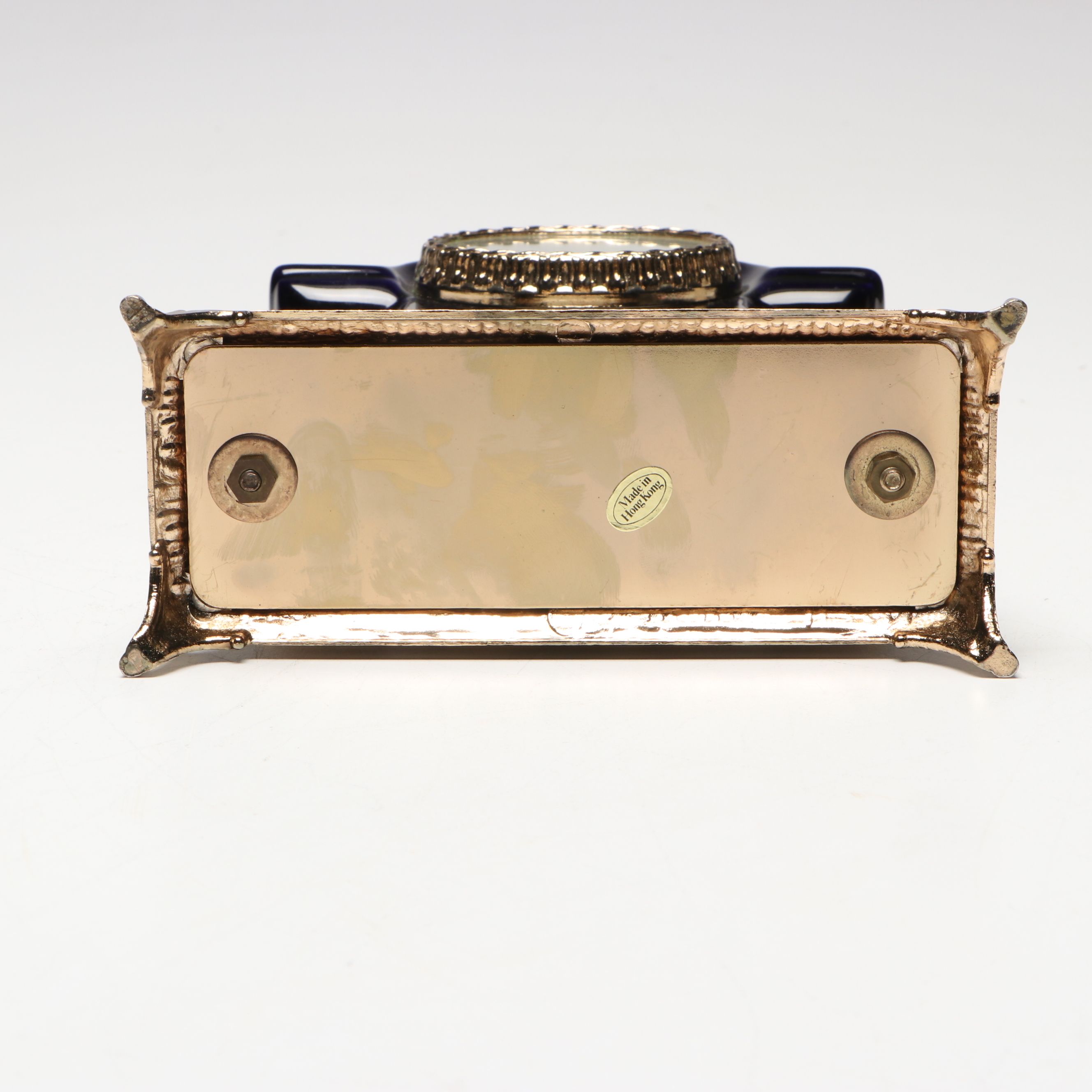 Sheratonn Gold Plate Candelabra and Snuffer with Victorian Style Mantel Clock