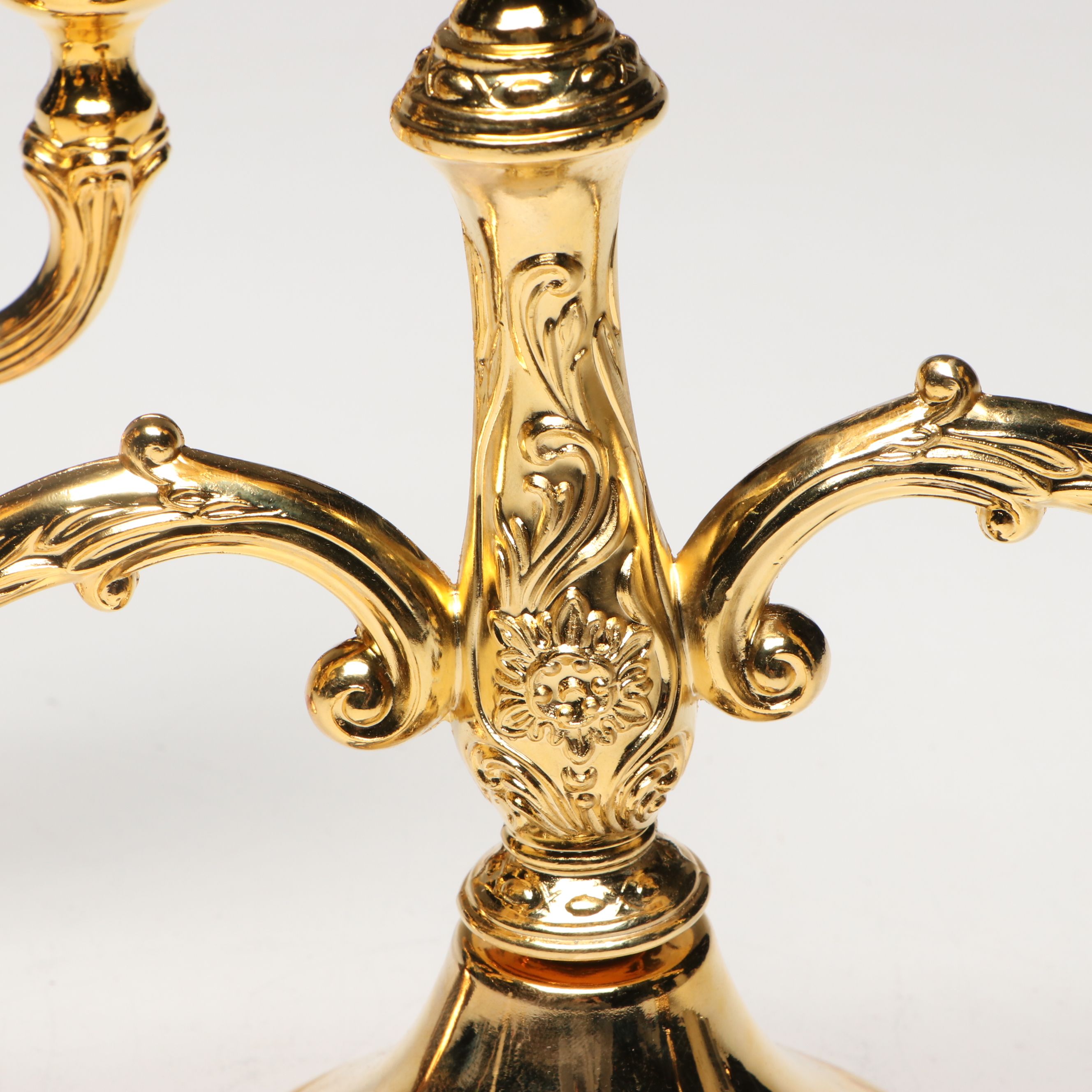 Sheratonn Gold Plate Candelabra and Snuffer with Victorian Style Mantel Clock