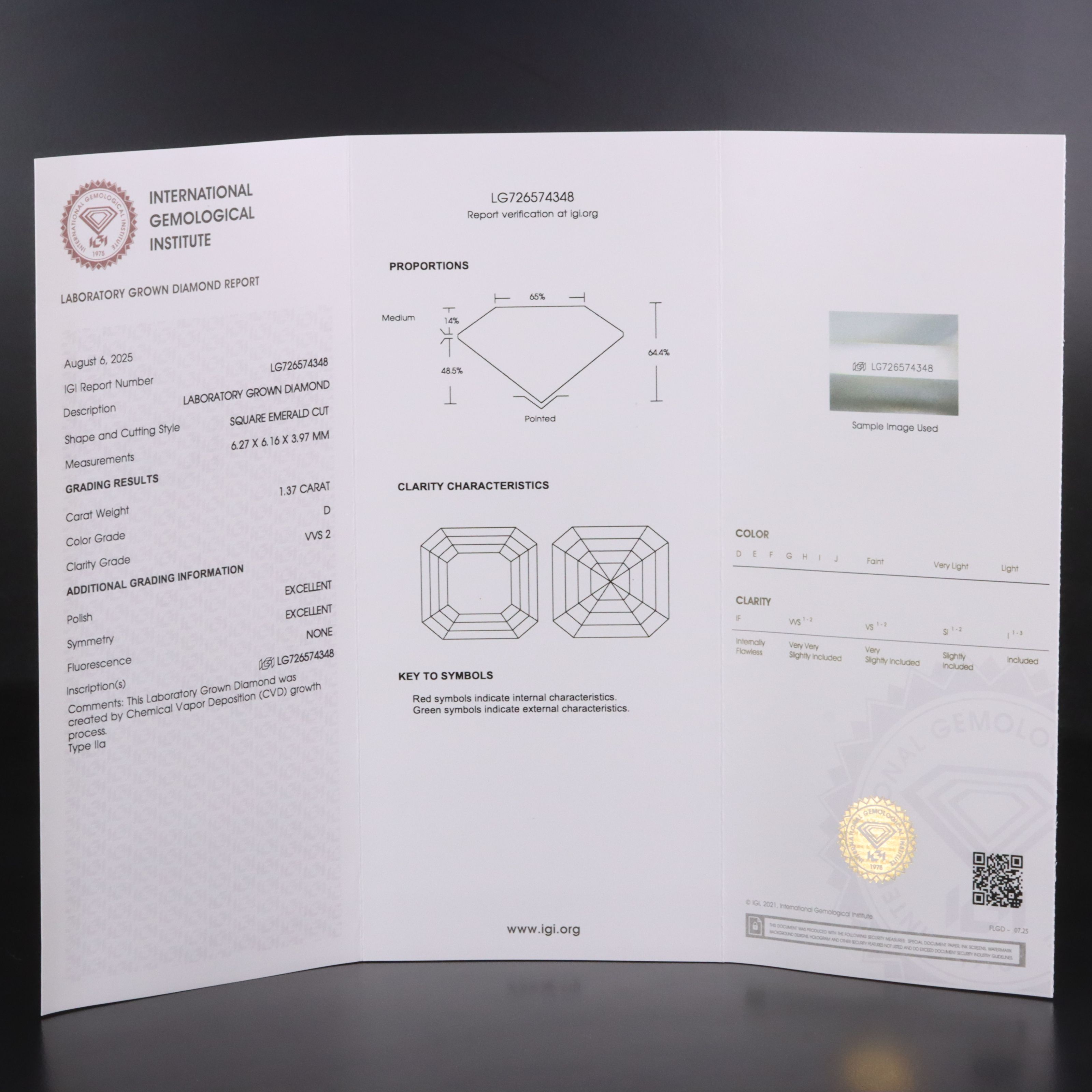 Loose 1.37 CT Lab Grown Diamond with IGI Report
