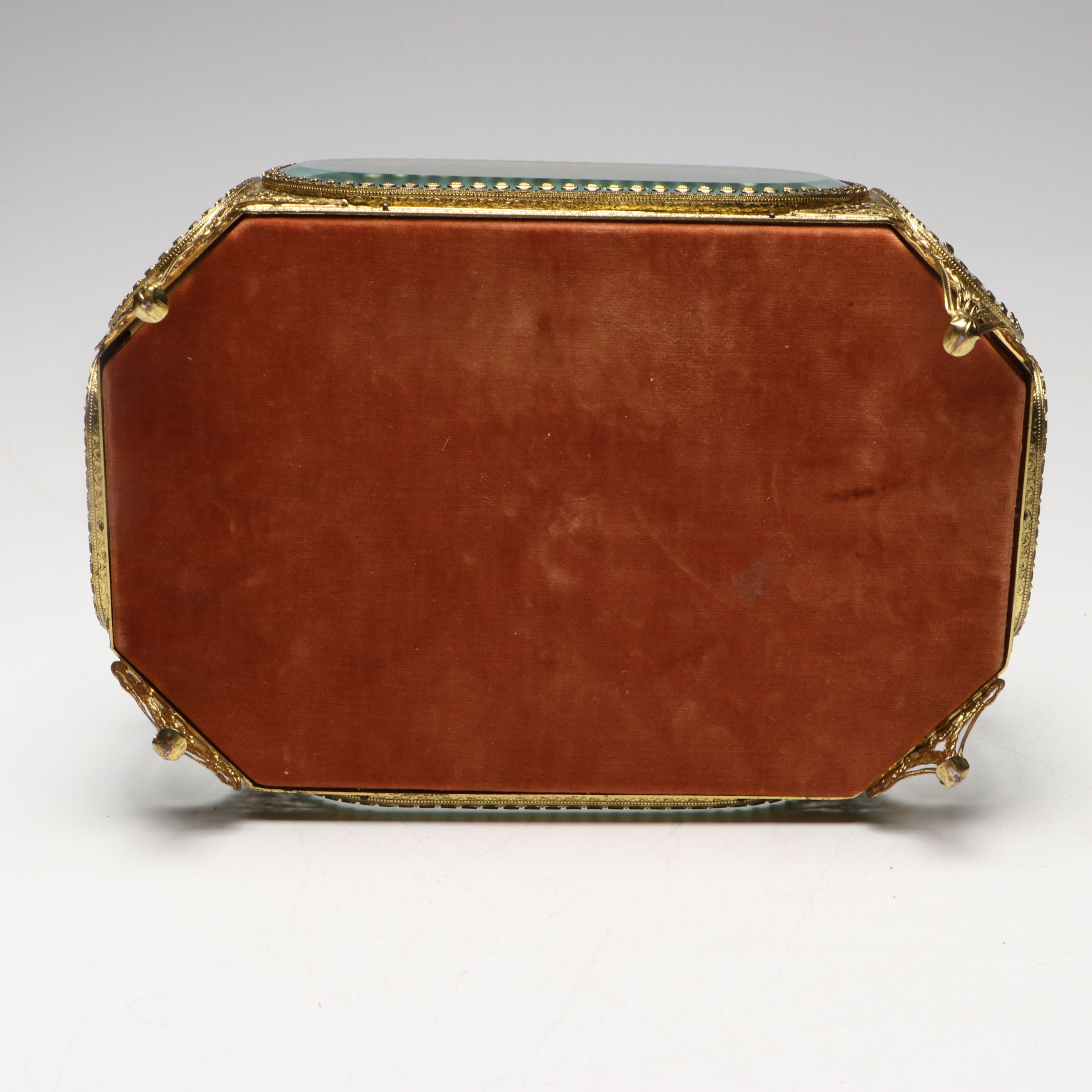 Ormolu Cased Jewelry Casket and Gilt Filigree Perfume Bottle