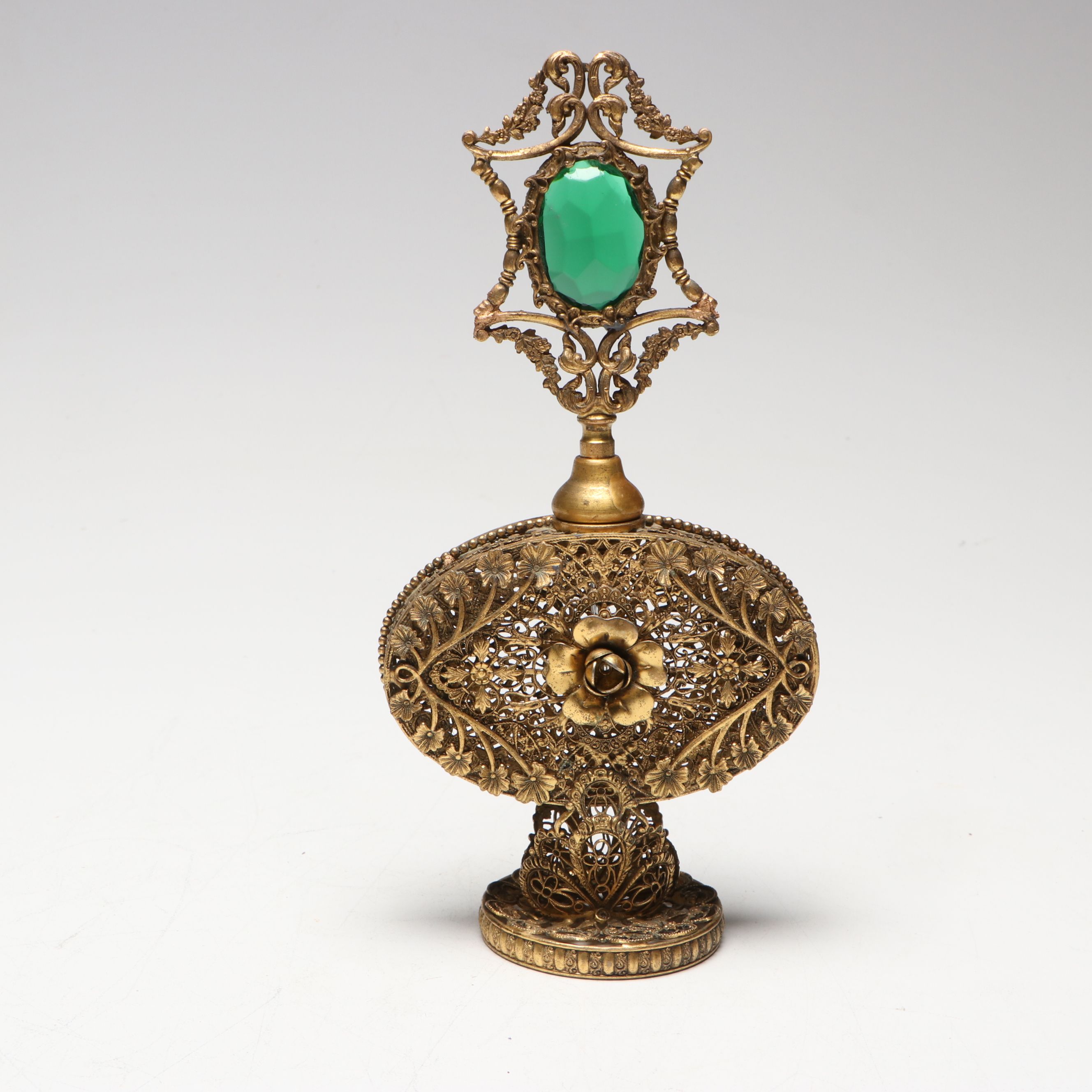 Ormolu Cased Jewelry Casket and Gilt Filigree Perfume Bottle