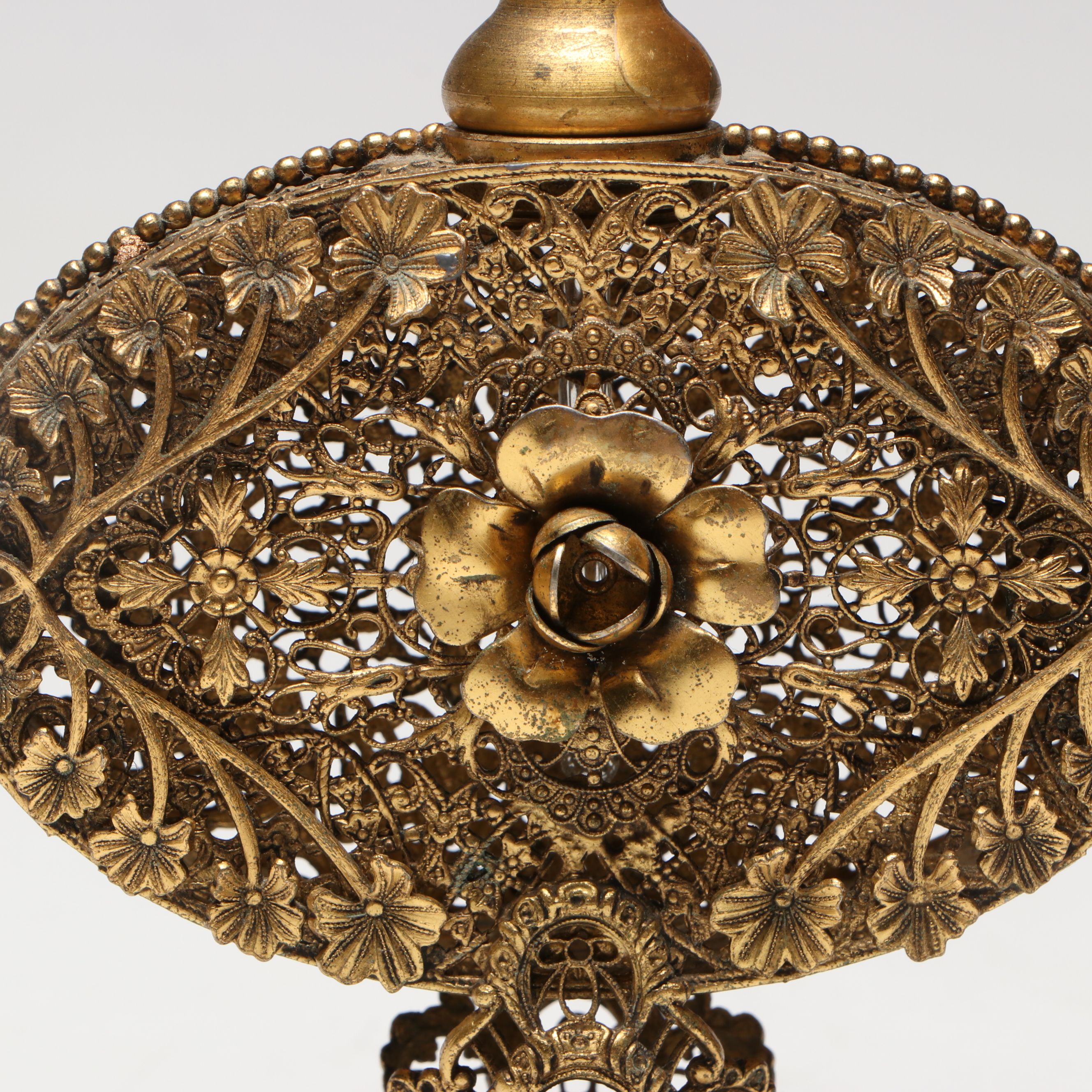 Ormolu Cased Jewelry Casket and Gilt Filigree Perfume Bottle