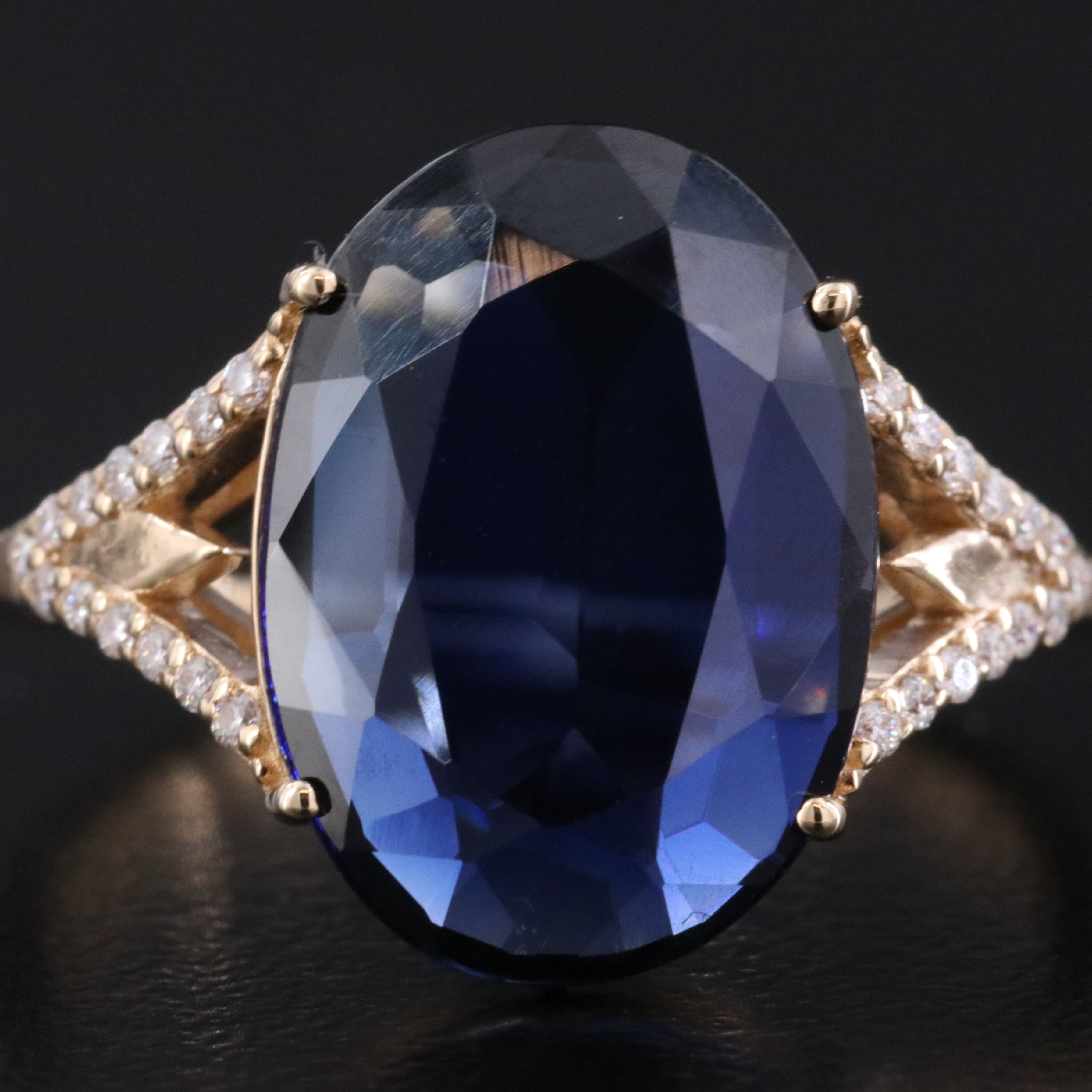 14K 3.68 CT Lab Grown Sapphire and Moissanite Ring
