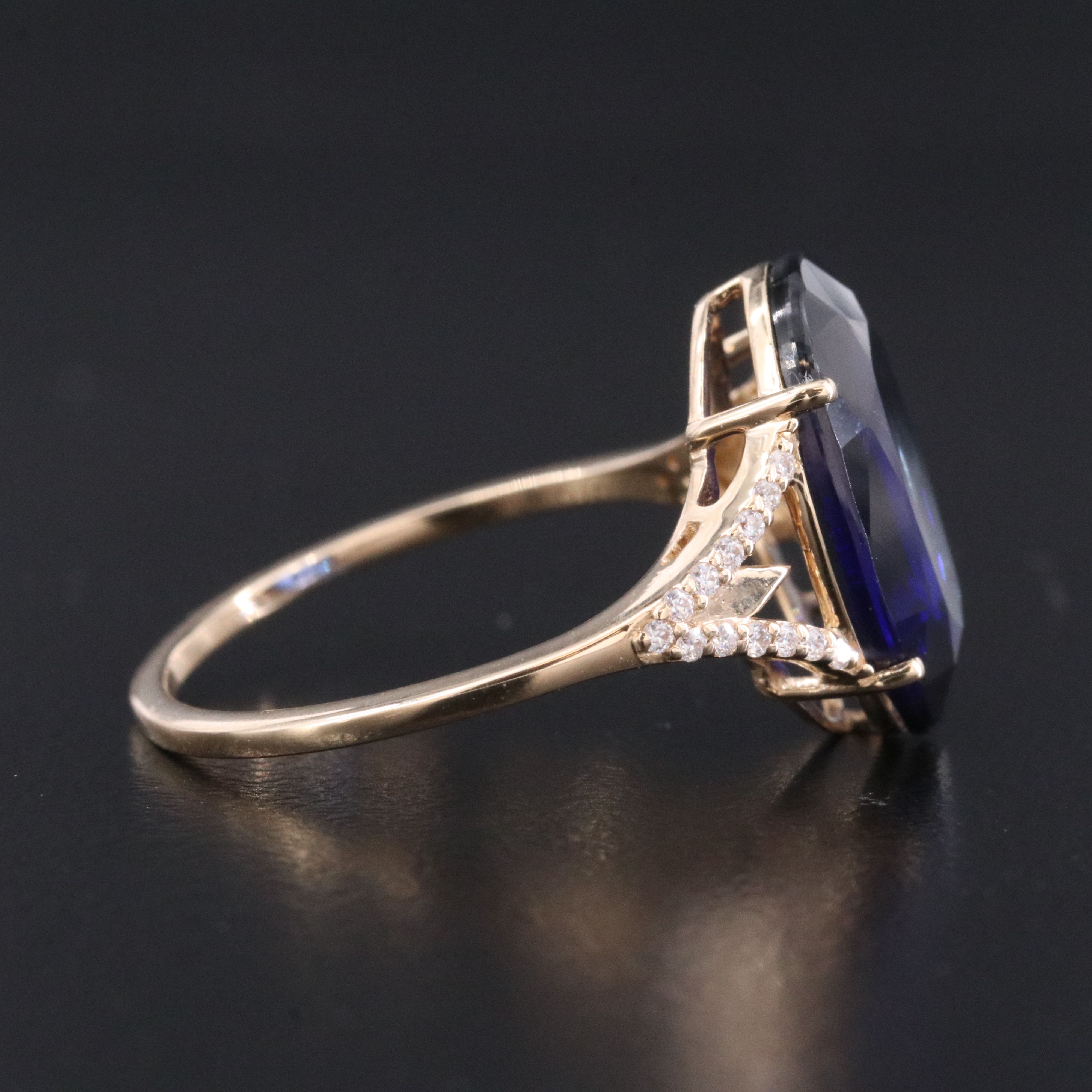 14K 3.68 CT Lab Grown Sapphire and Moissanite Ring