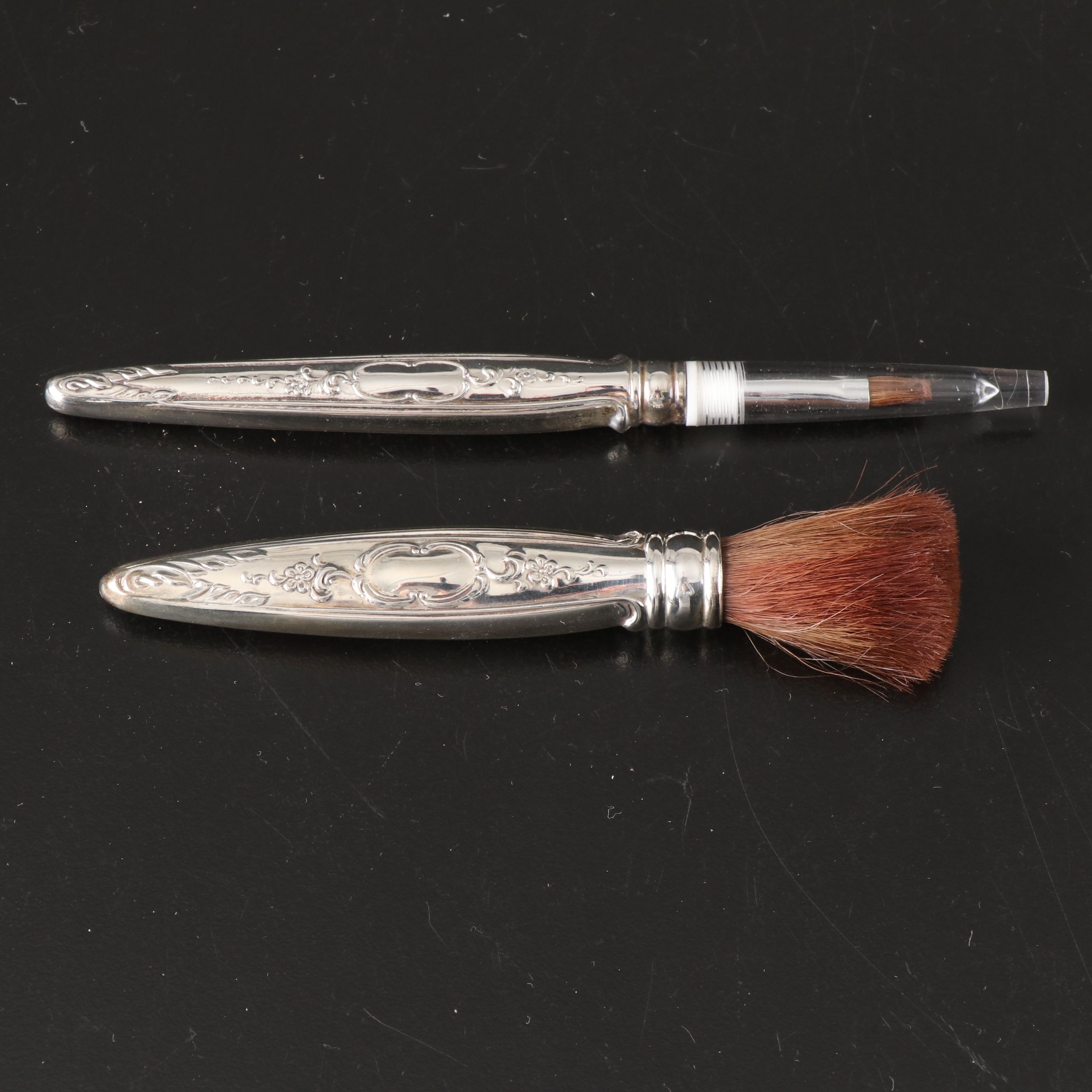 Towle "Beauty Marks" Sterling Silver Purse Mirror with Cosmetic Brushes