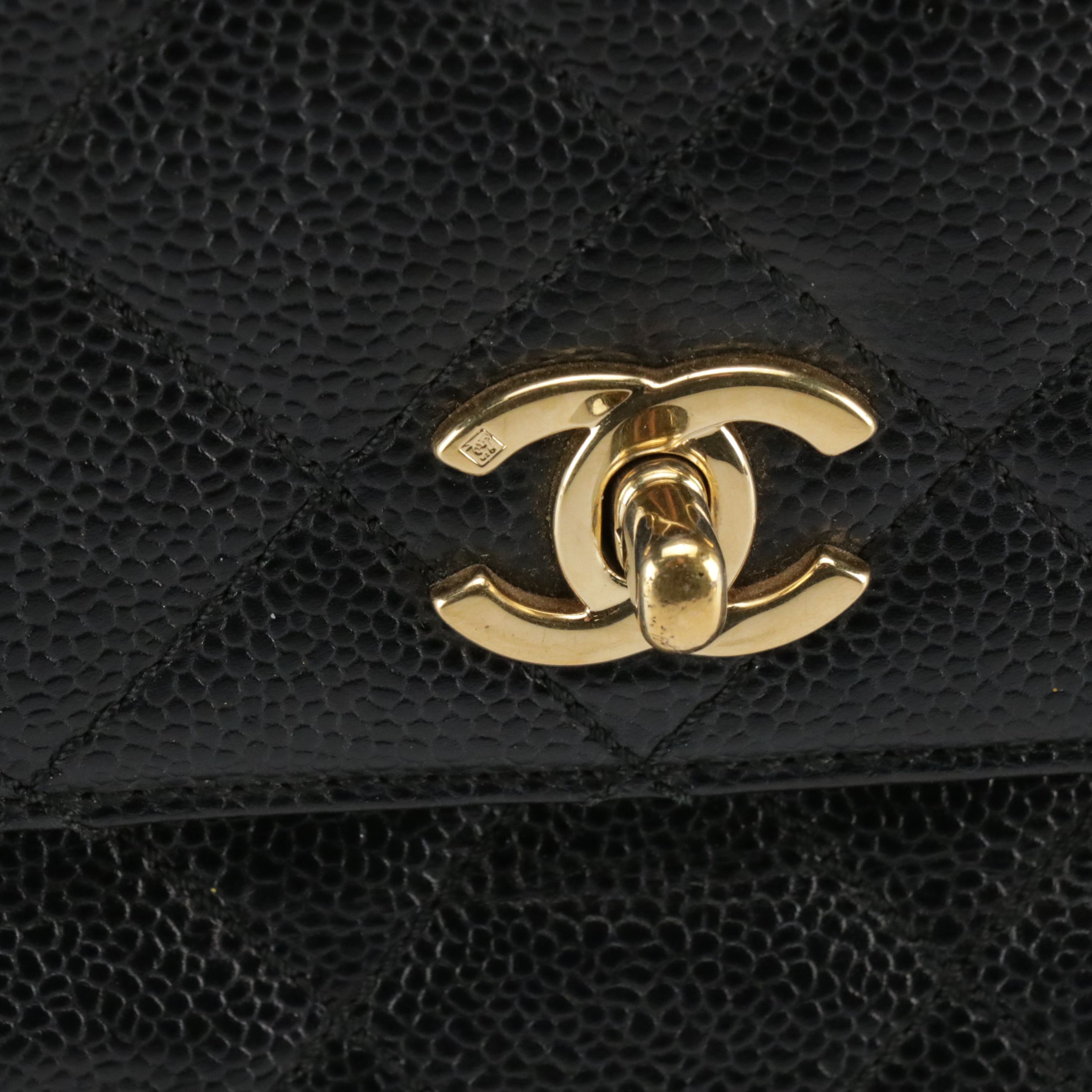 Chanel Kelly Top Handle Bag in Black Quilted Caviar Leather