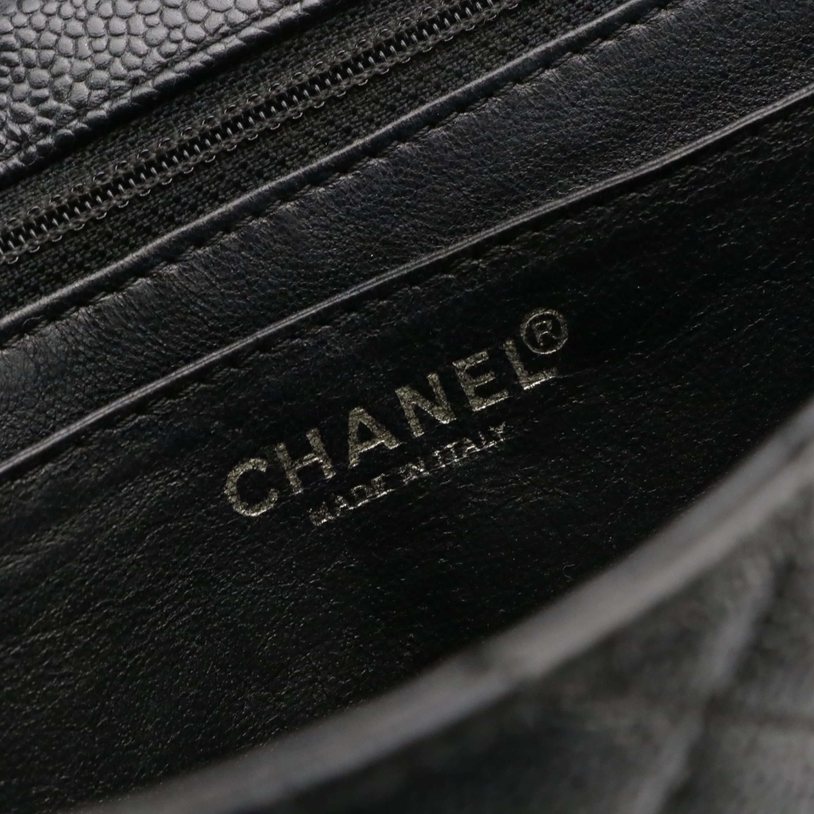 Chanel Kelly Top Handle Bag in Black Quilted Caviar Leather