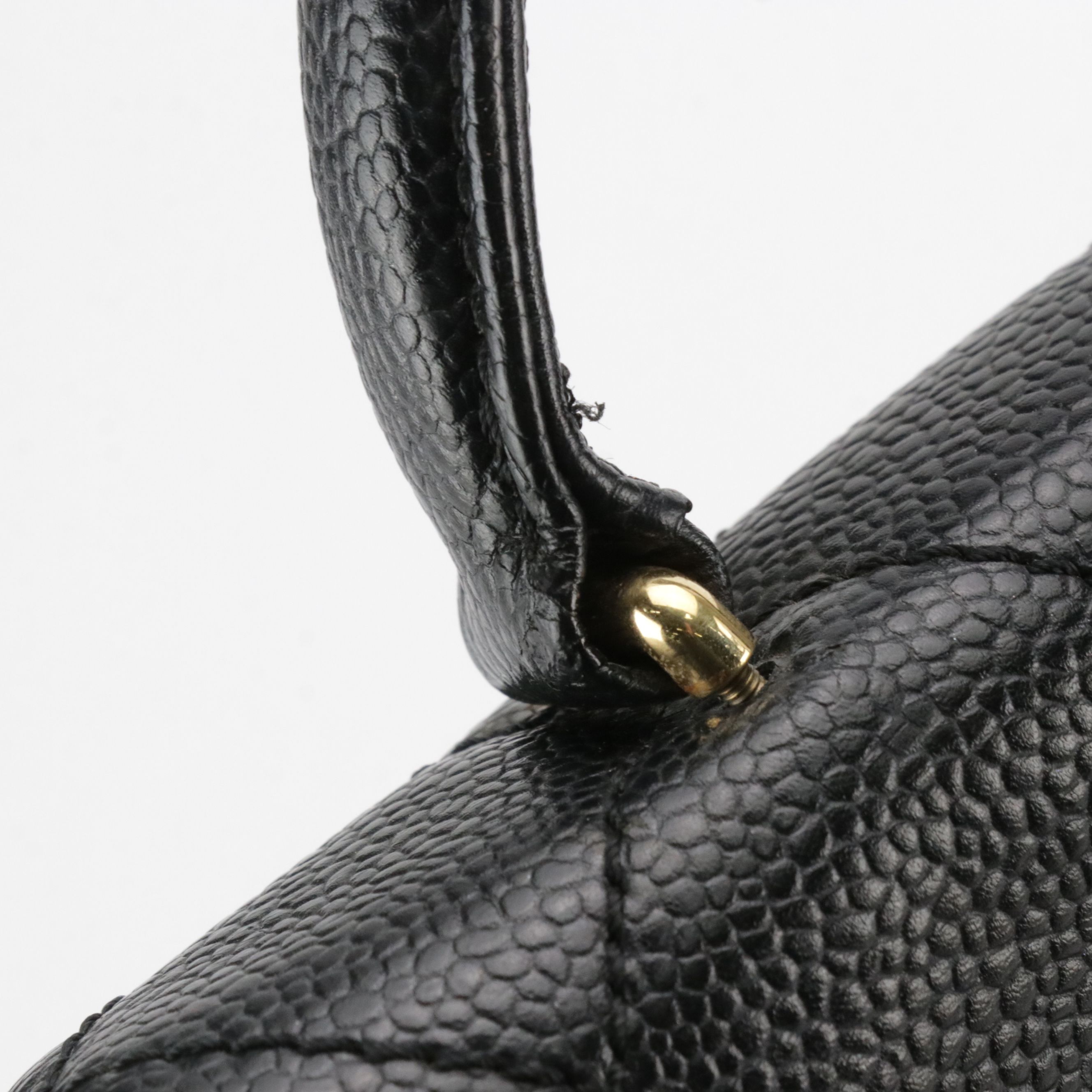 Chanel Kelly Top Handle Bag in Black Quilted Caviar Leather