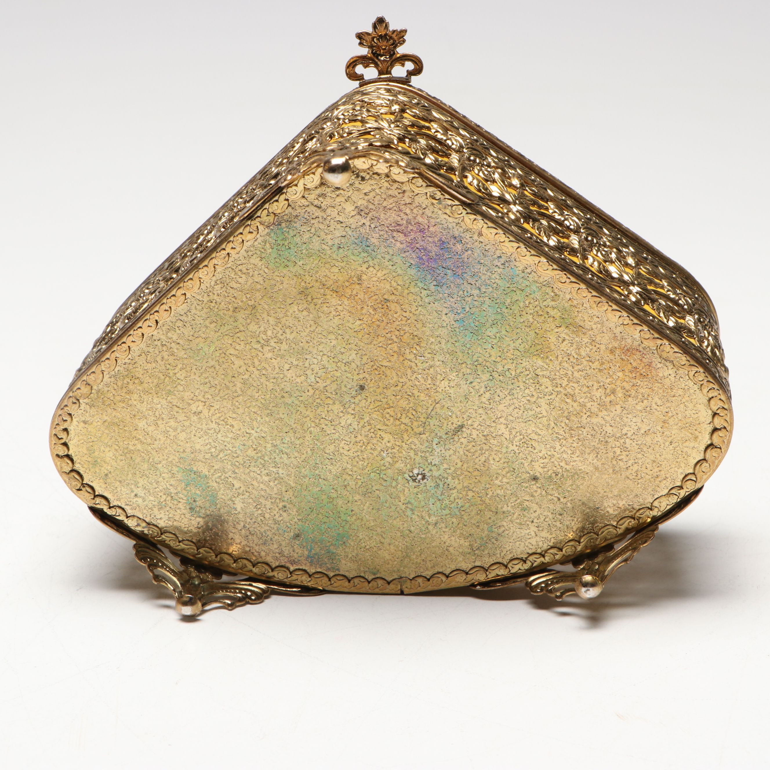 Gilt Metal and Beveled Amber Glass Jewelry Caskets with Perfume Bottle