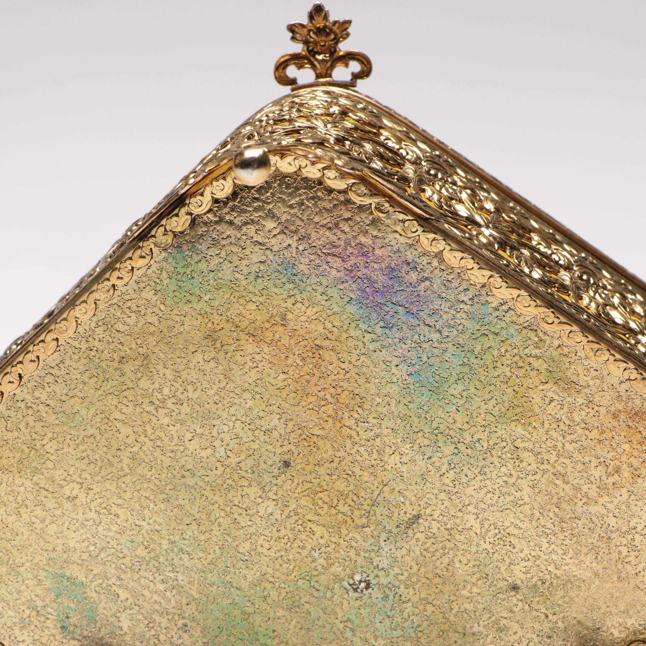 Gilt Metal and Beveled Amber Glass Jewelry Caskets with Perfume Bottle