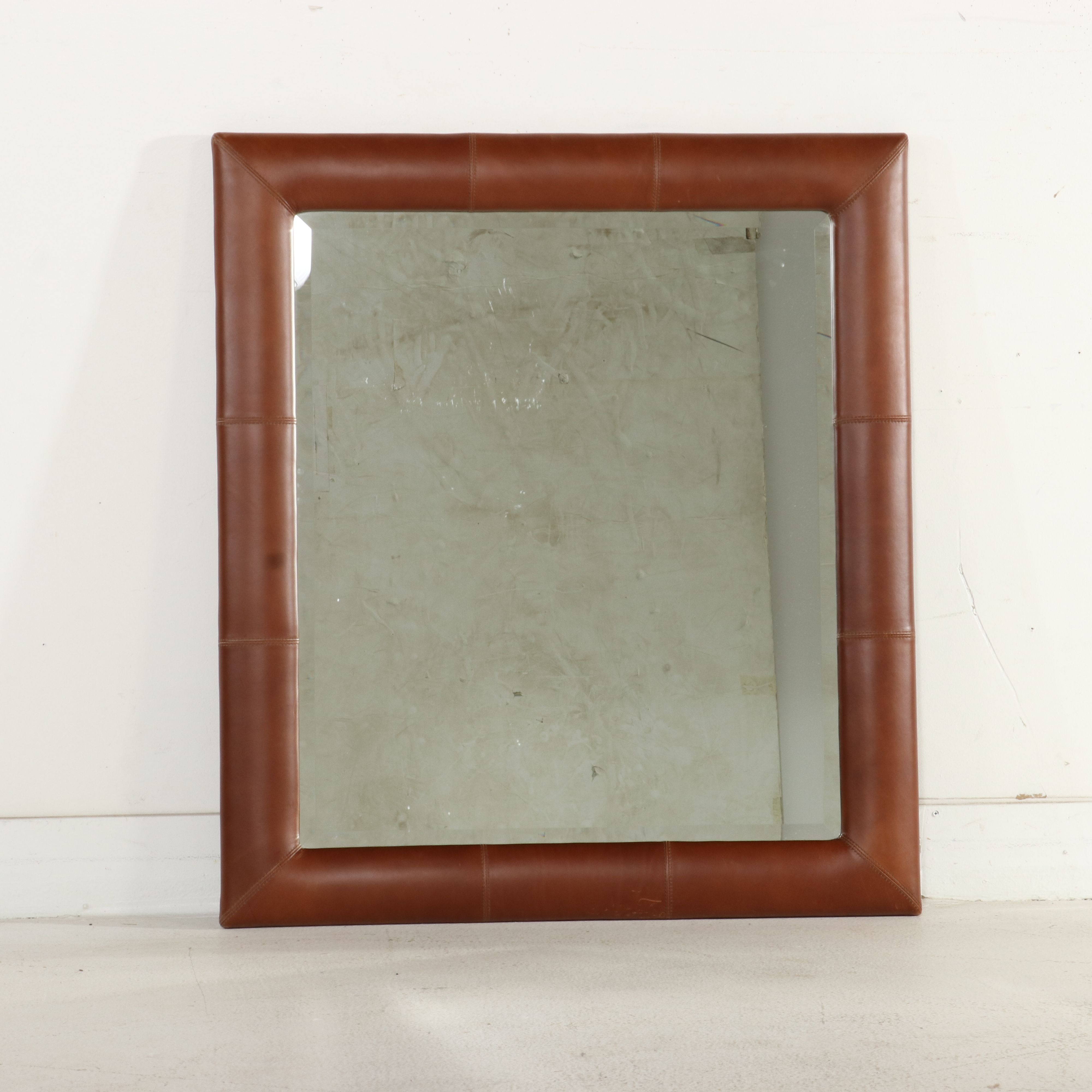 Stanley Furniture Cherry Dresser with Leather Wrapped Mirror