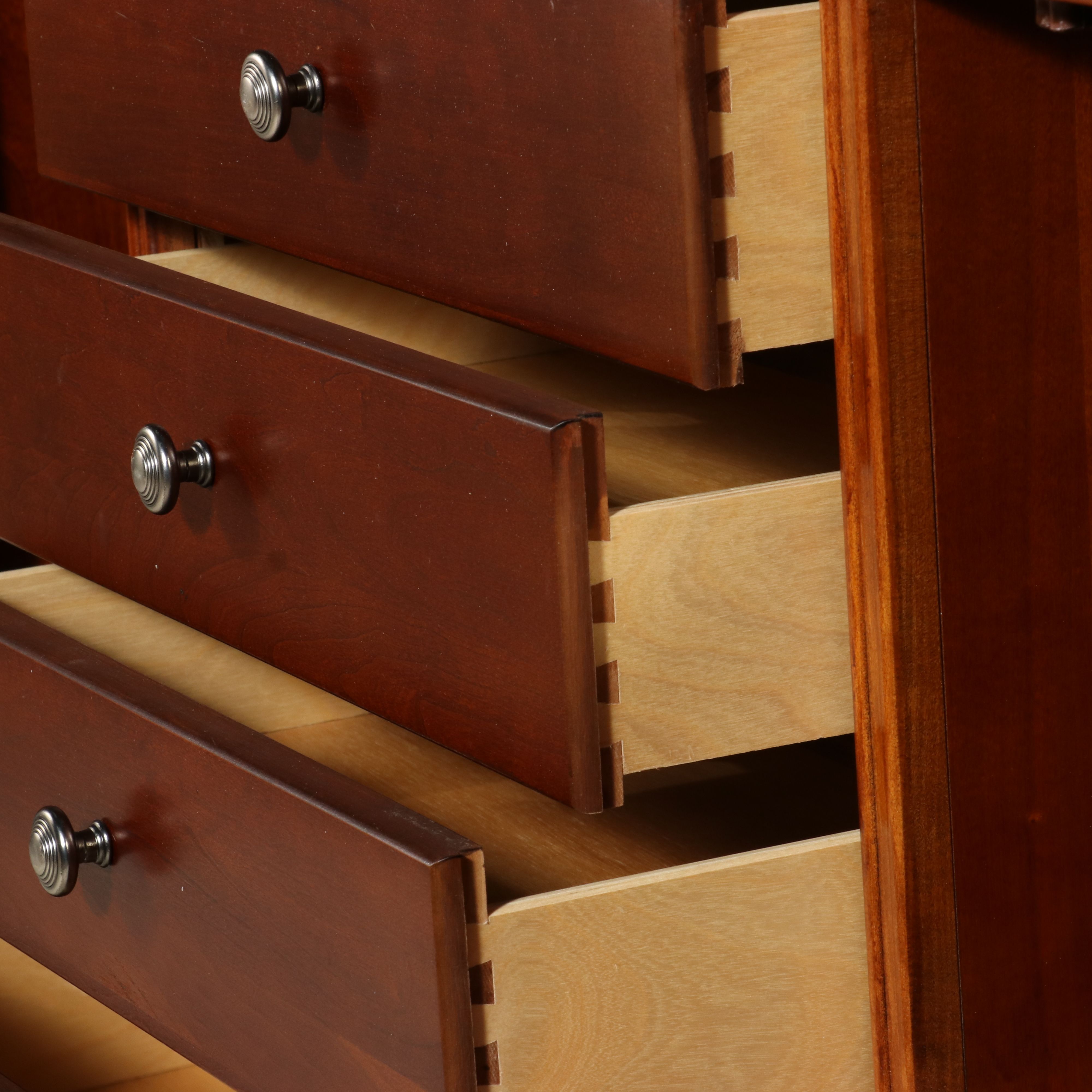 Stanley Furniture Cherry Dresser with Leather Wrapped Mirror