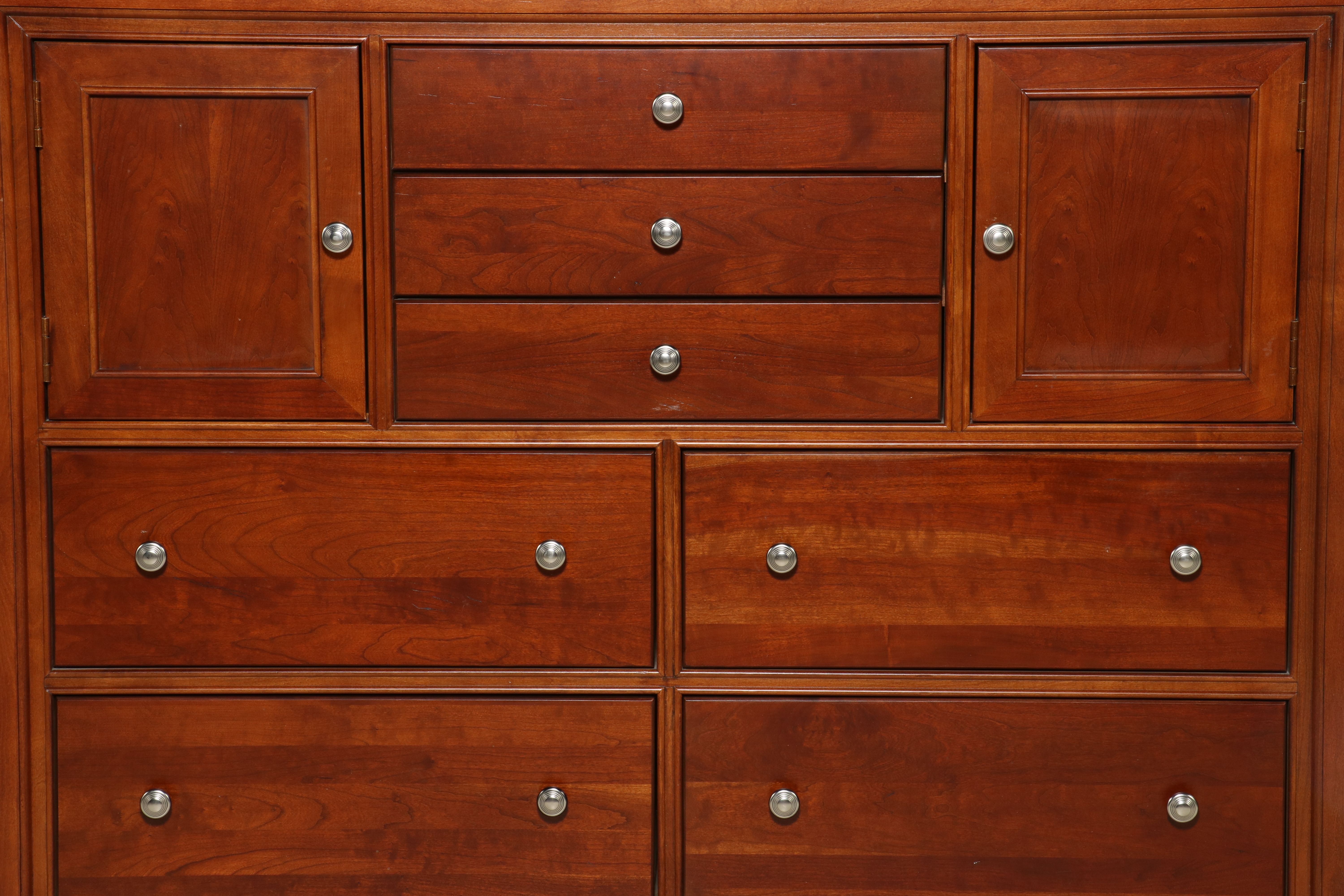 Stanley Furniture Cherry Dresser with Leather Wrapped Mirror