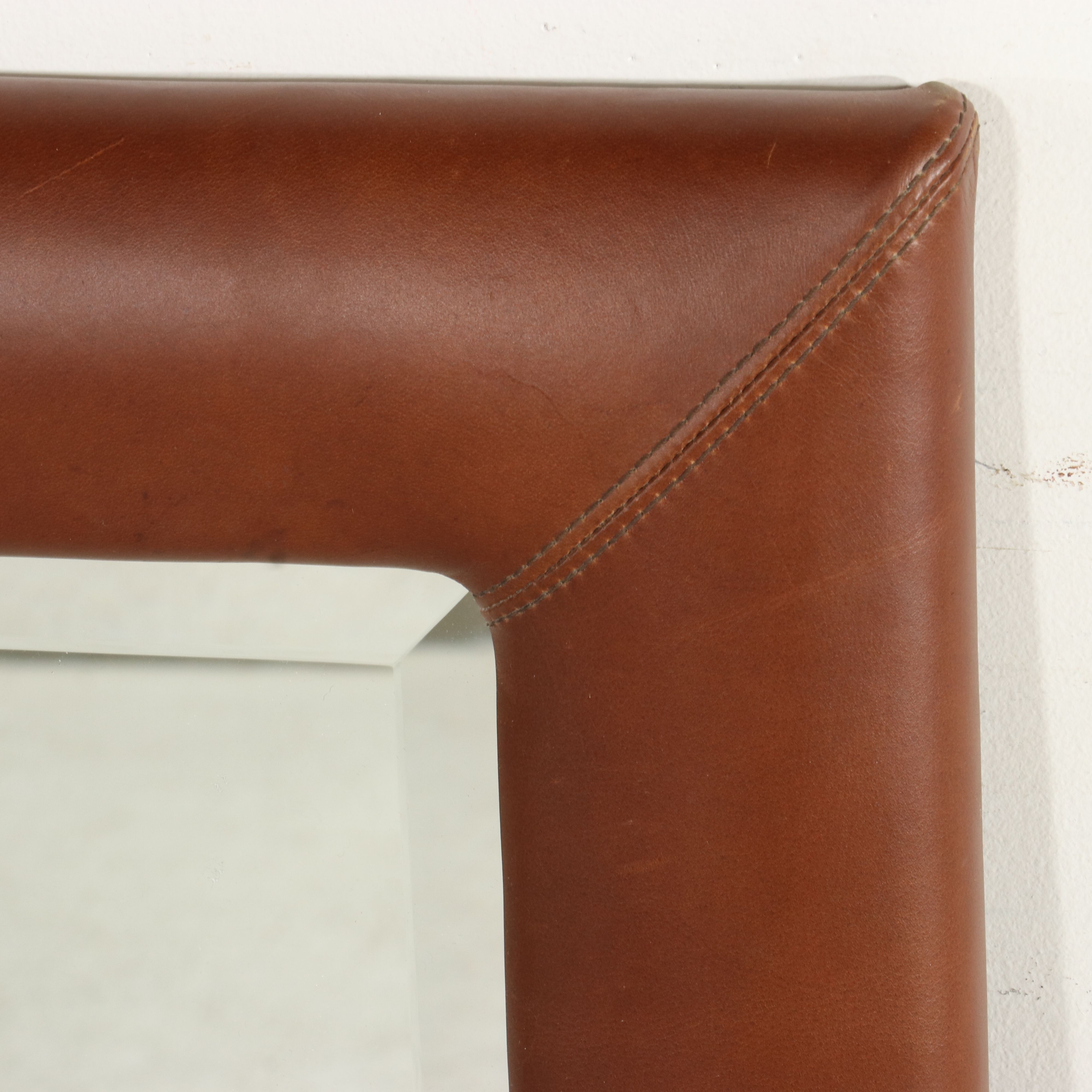 Stanley Furniture Cherry Dresser with Leather Wrapped Mirror