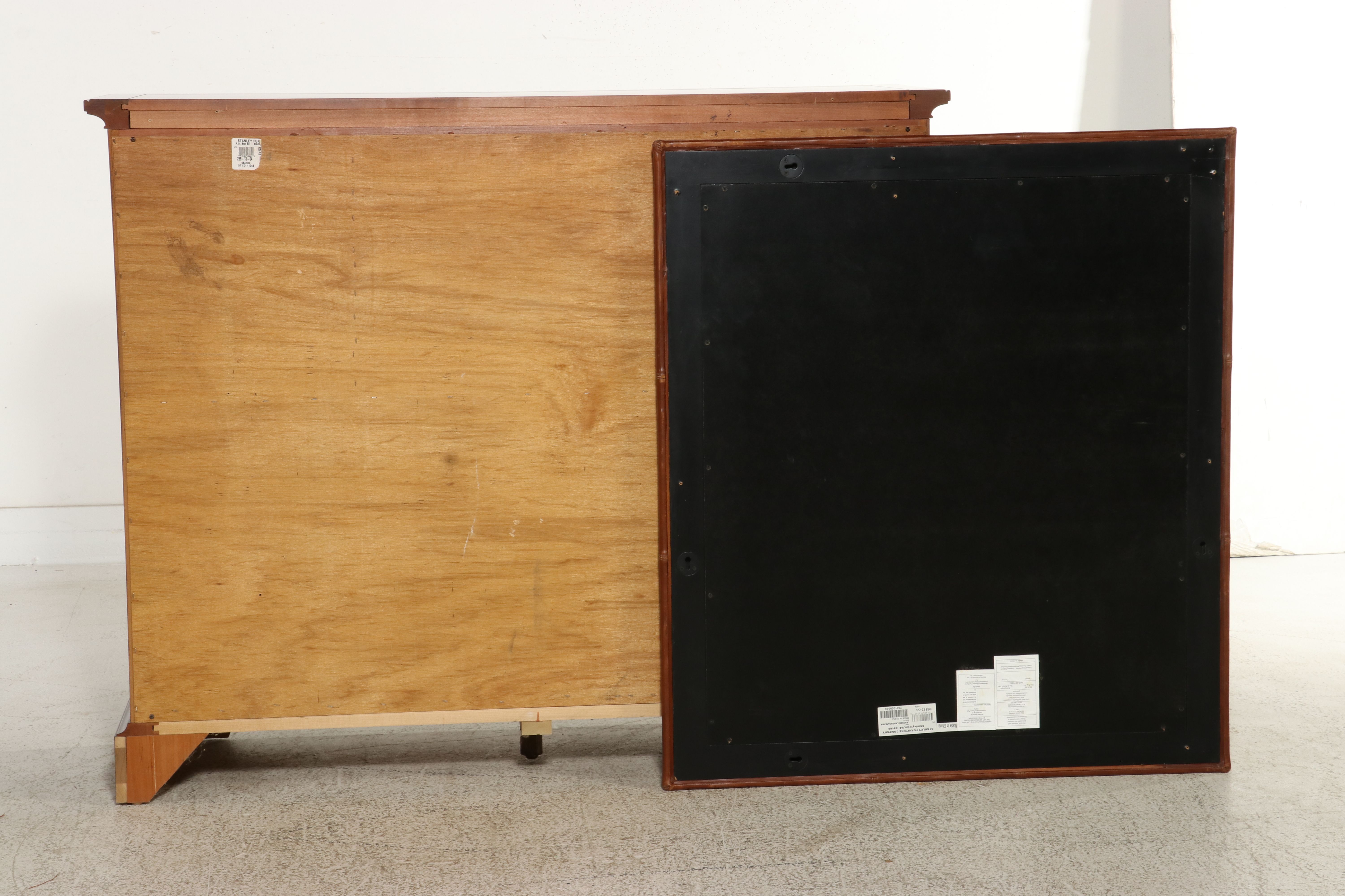 Stanley Furniture Cherry Dresser with Leather Wrapped Mirror