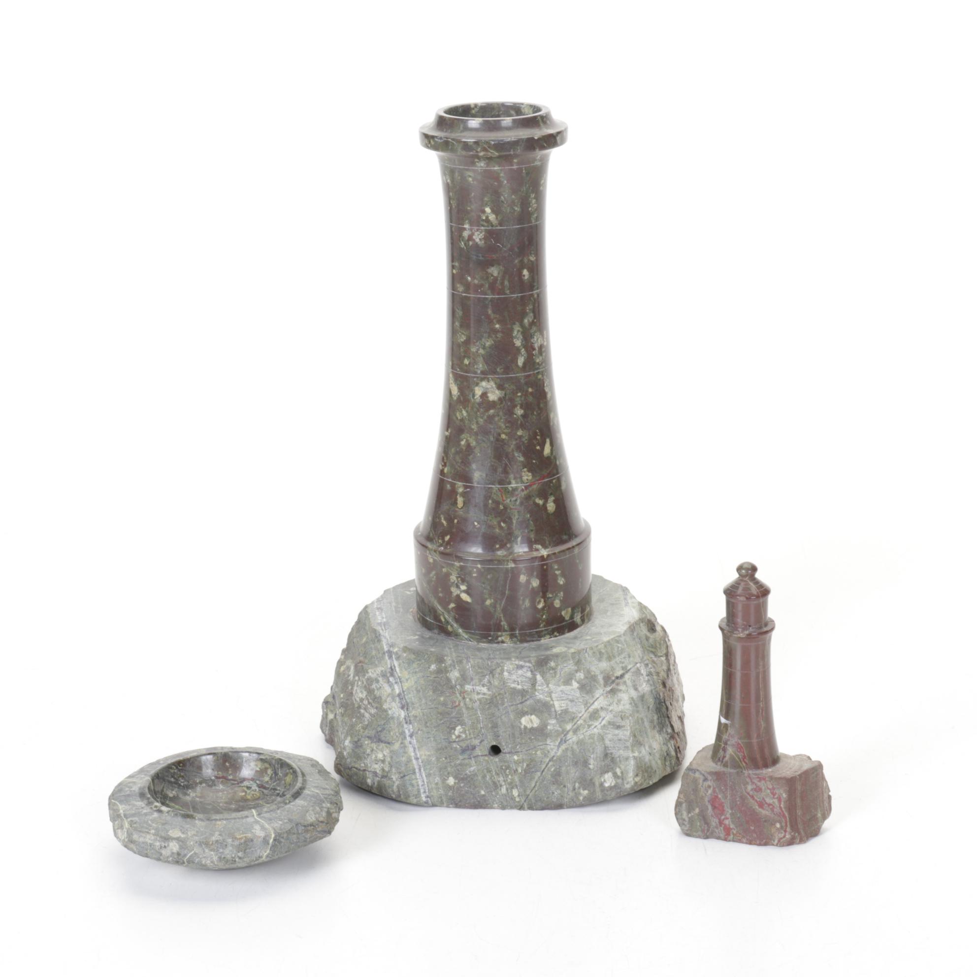 Natural & Polished Marble Lighthouse Candle Holder and Sculpture