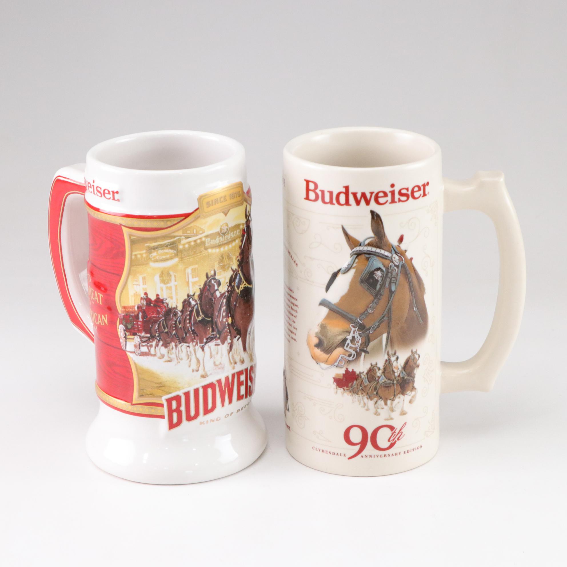 Budweiser "90th Anniversiary" & "Holiday Tradition" Limited Edition Beer Steins