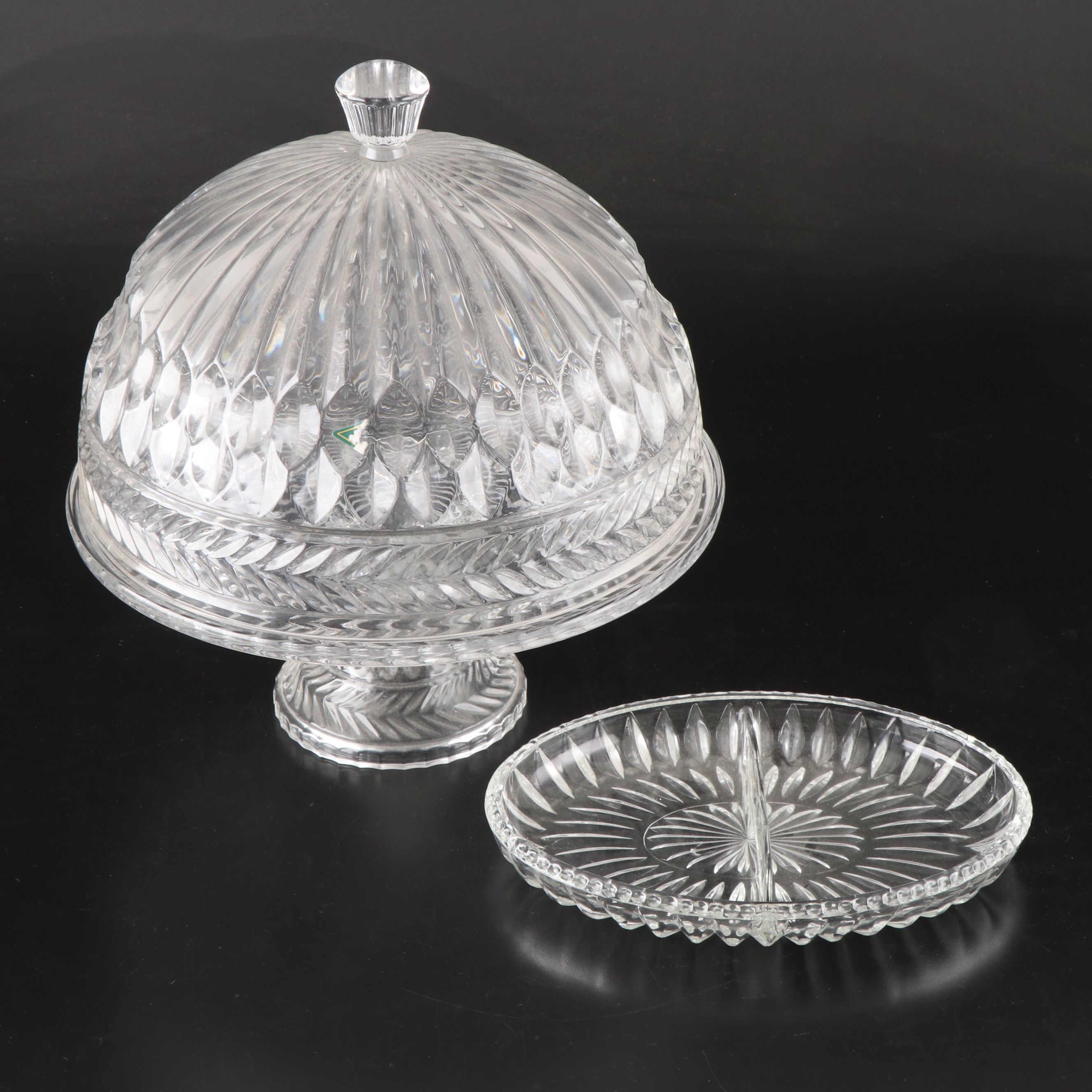 Godinger "Symphony" Crystal Cake Stand and Dome with Other Divided Tray