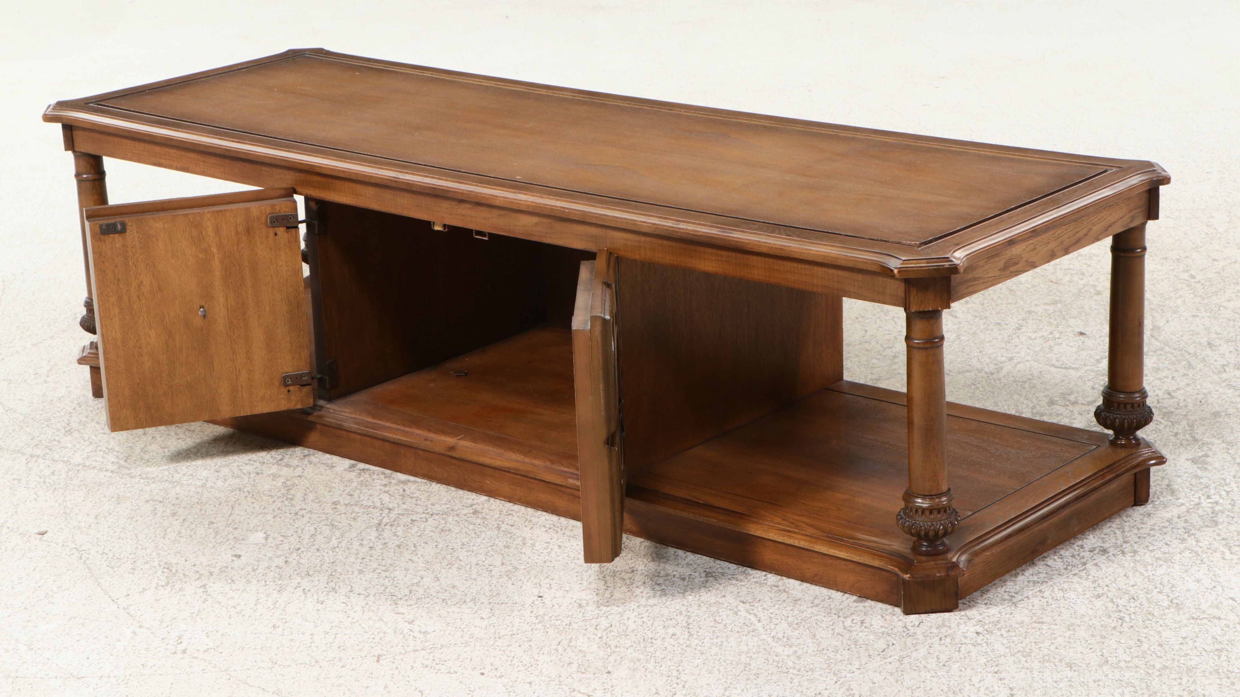 Mediterranean Style Oak and Pecan Long Coffee Table, Mid to Late 20th Century