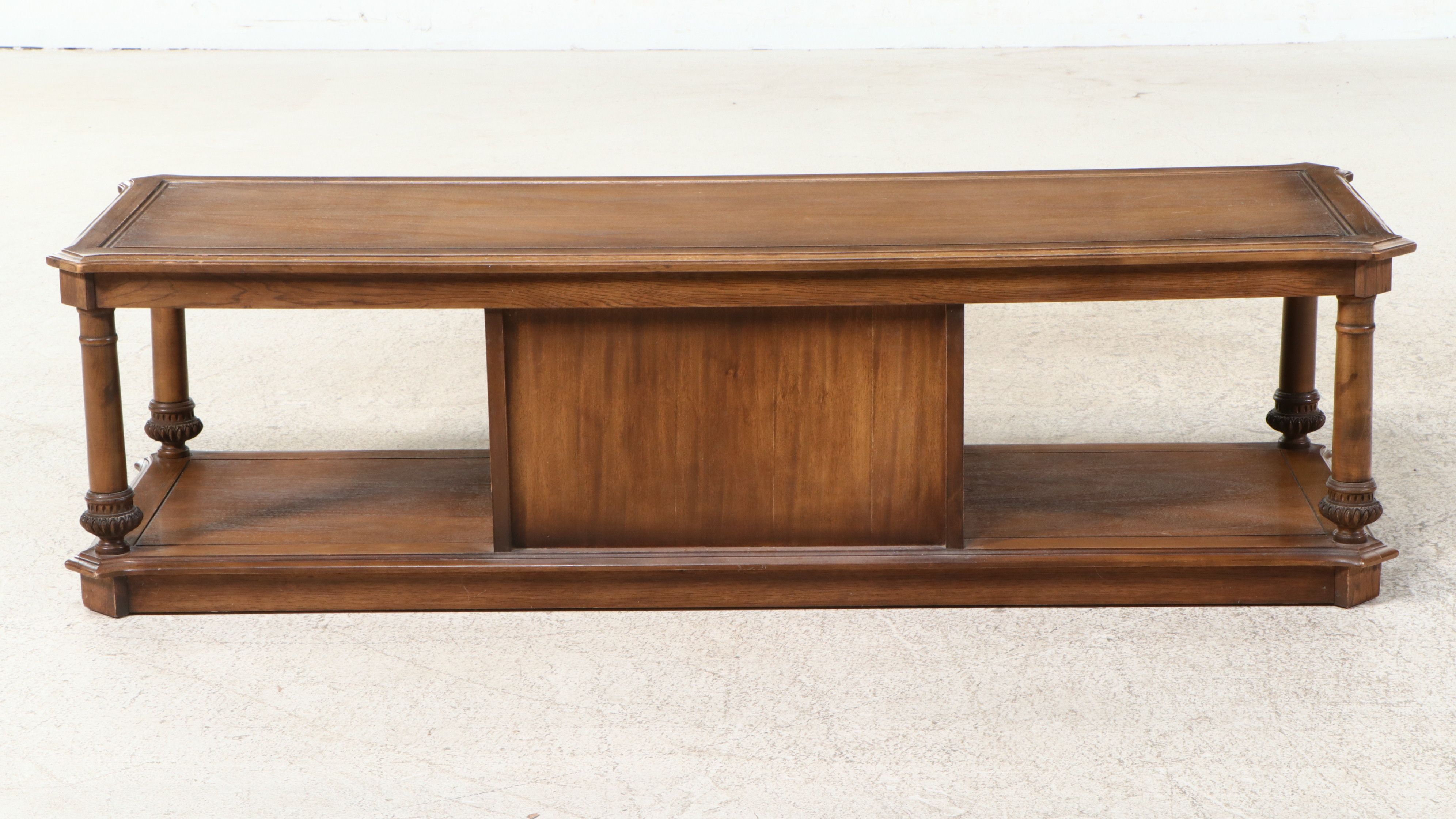 Mediterranean Style Oak and Pecan Long Coffee Table, Mid to Late 20th Century