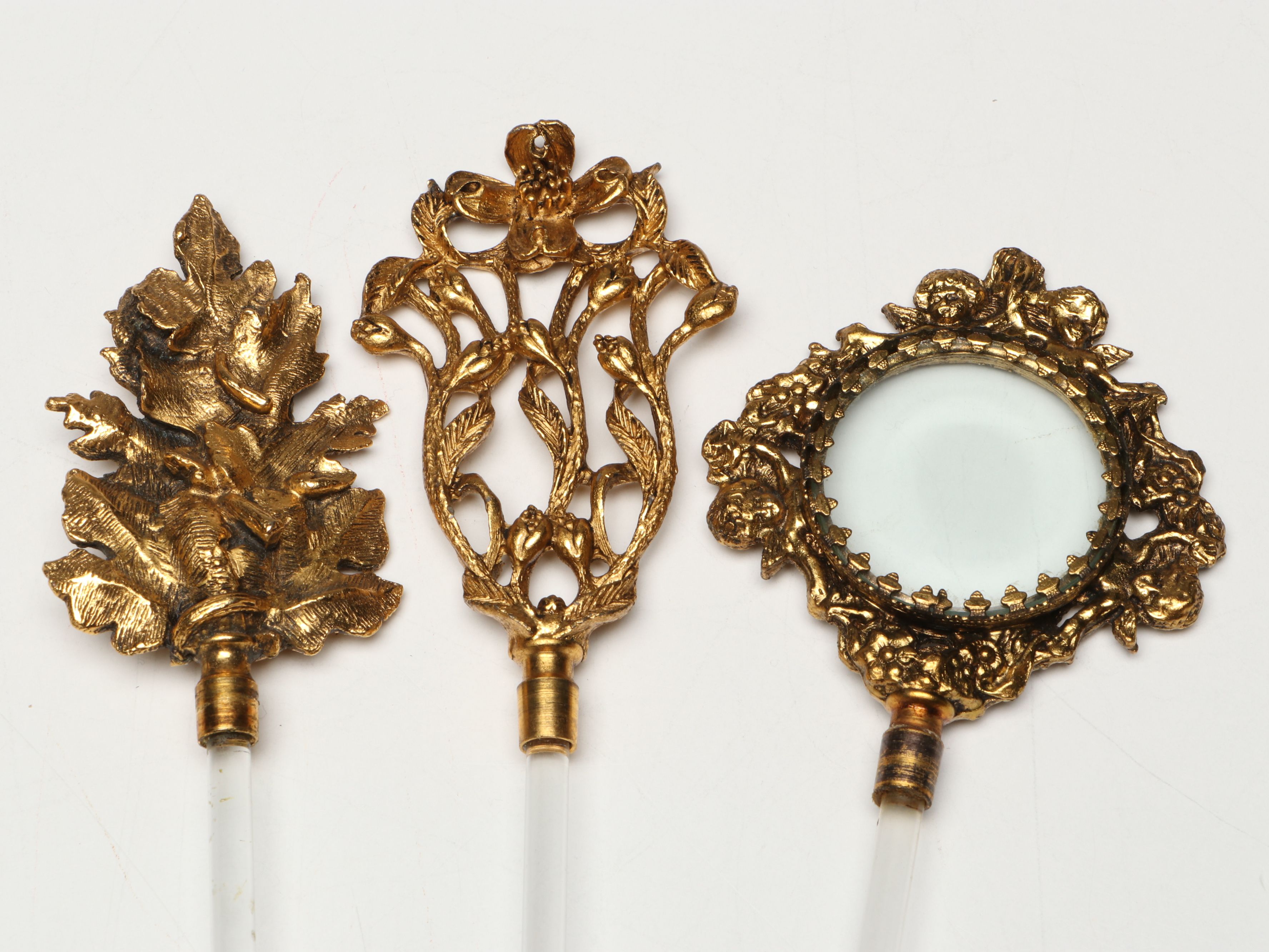 Gilt Metal Filigree and Beveled Glass Perfume Bottles with Jewelry Casket