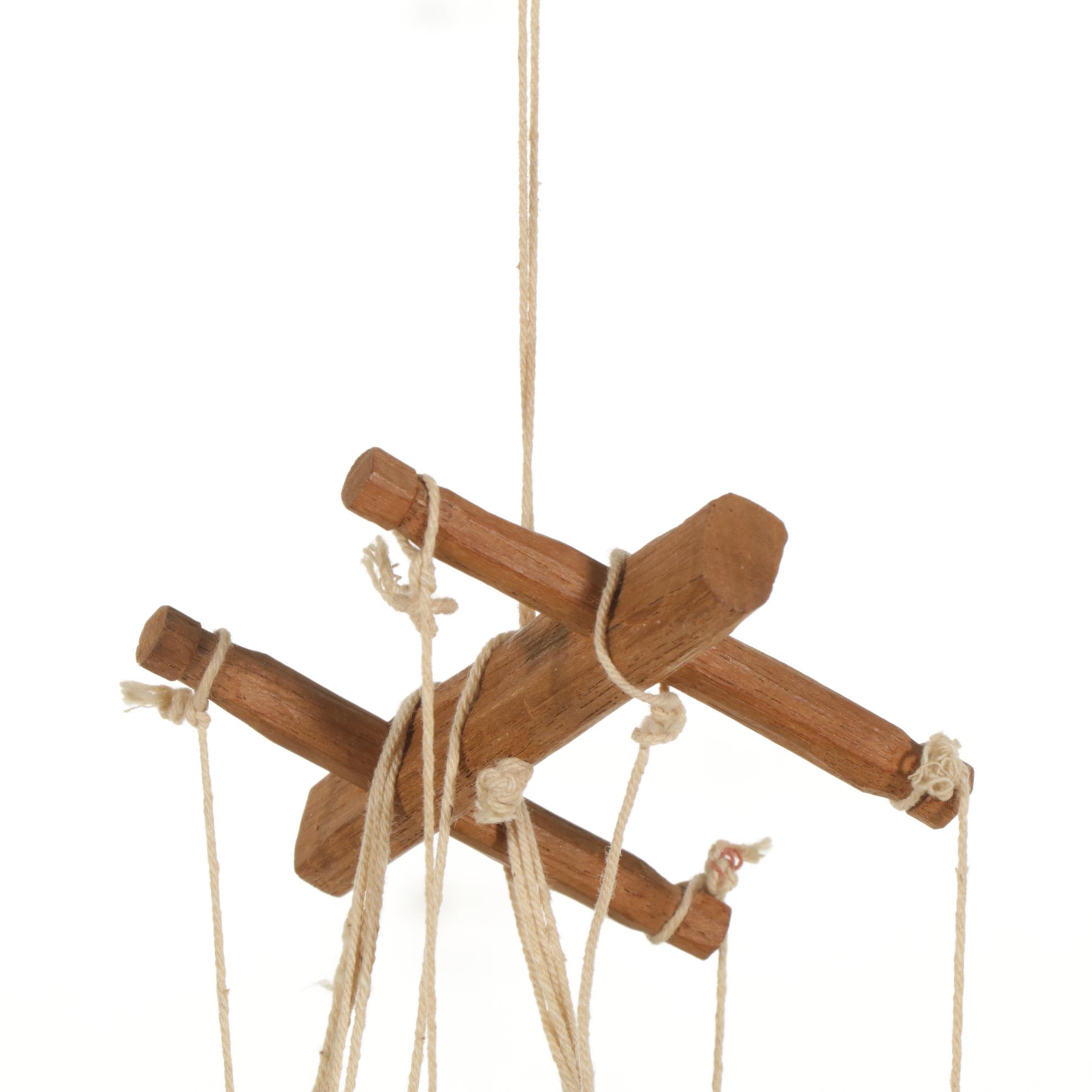 Burmese Carved Wood and Silk Articulated Marionette, Mid to Late 20th Century